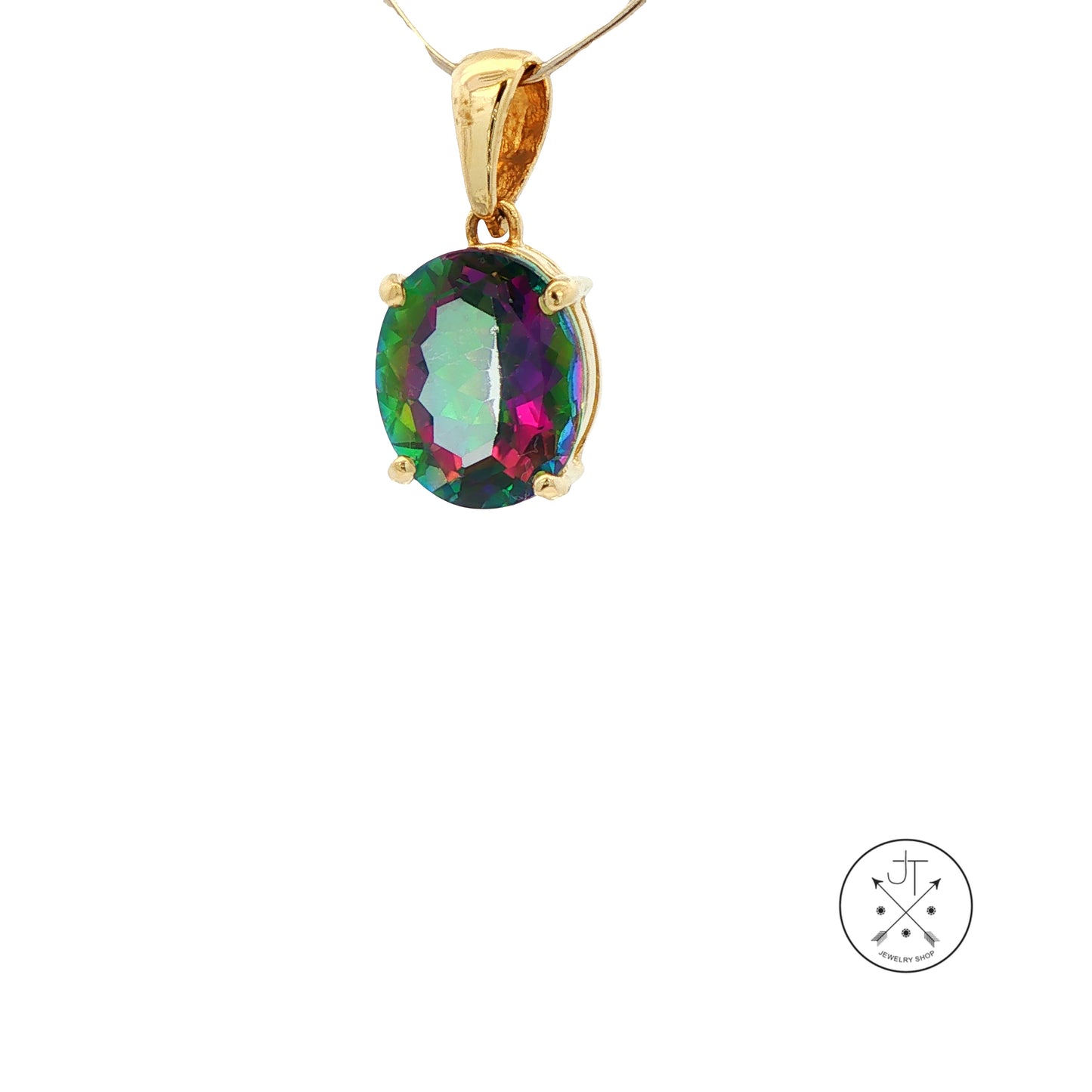 Vintage 14k Yellow Gold Solitaire Drop Pendant with Mystic Topaz