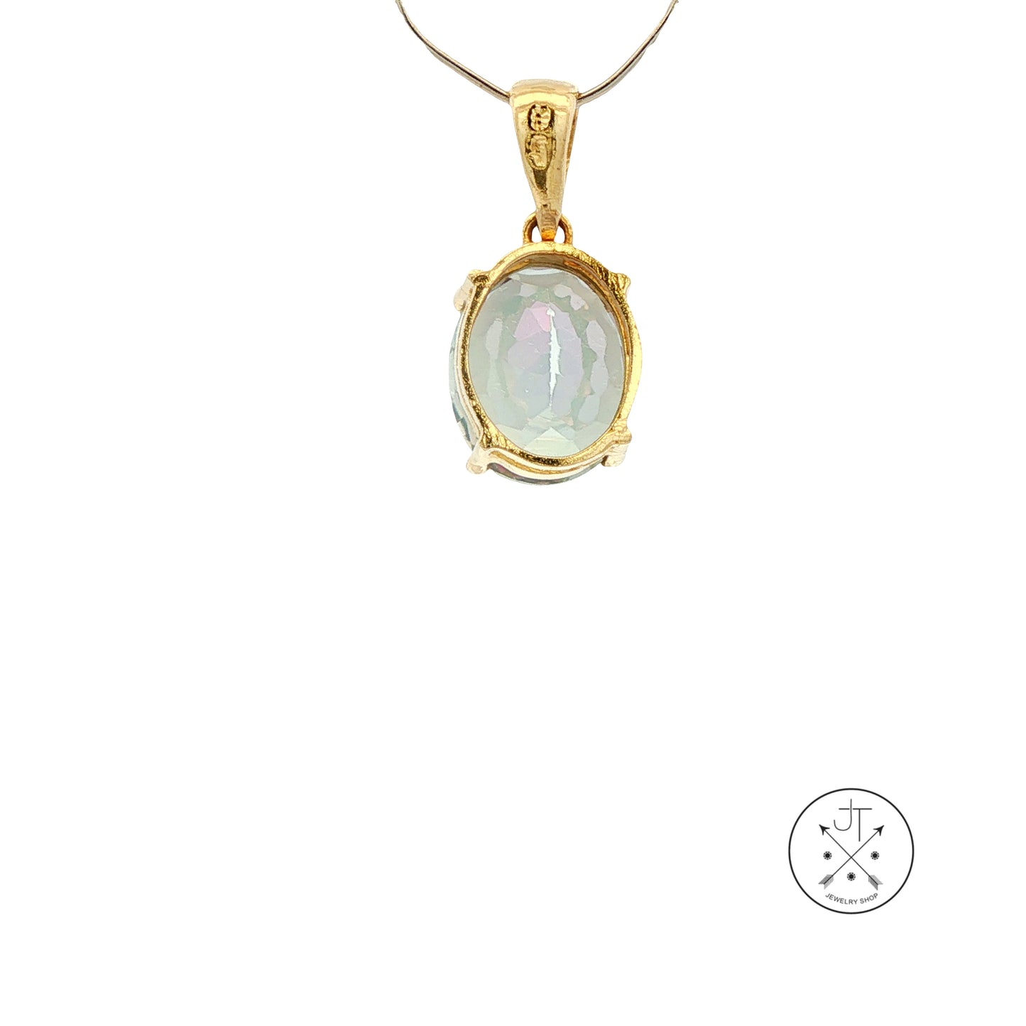 Vintage 14k Yellow Gold Solitaire Drop Pendant with Mystic Topaz