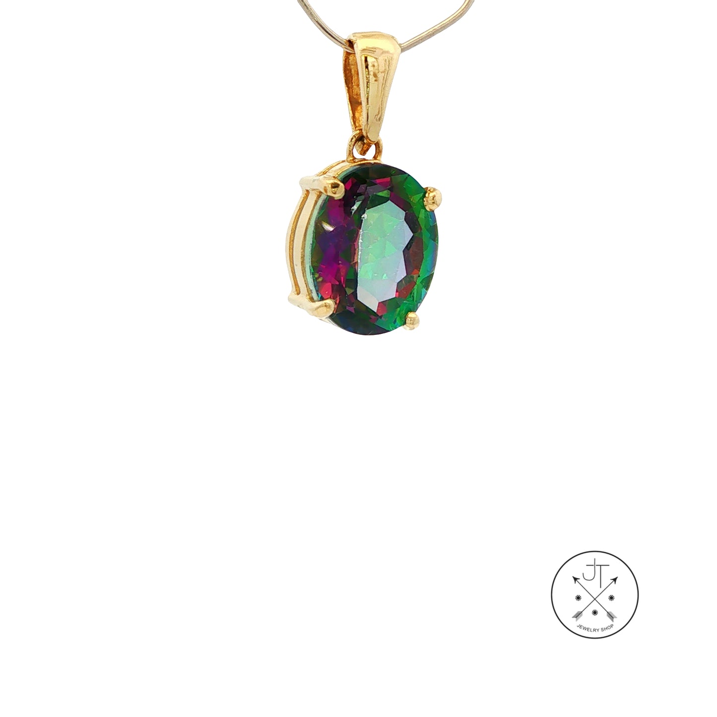 Vintage 14k Yellow Gold Solitaire Drop Pendant with Mystic Topaz