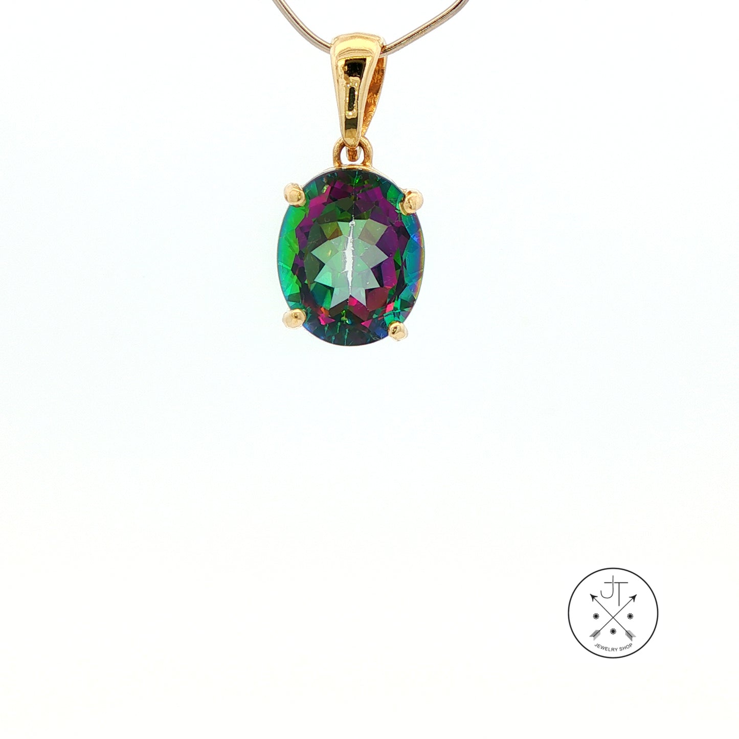Vintage 14k Yellow Gold Solitaire Drop Pendant with Mystic Topaz