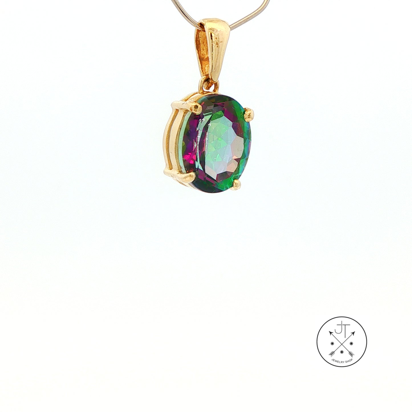 Vintage 14k Yellow Gold Solitaire Drop Pendant with Mystic Topaz