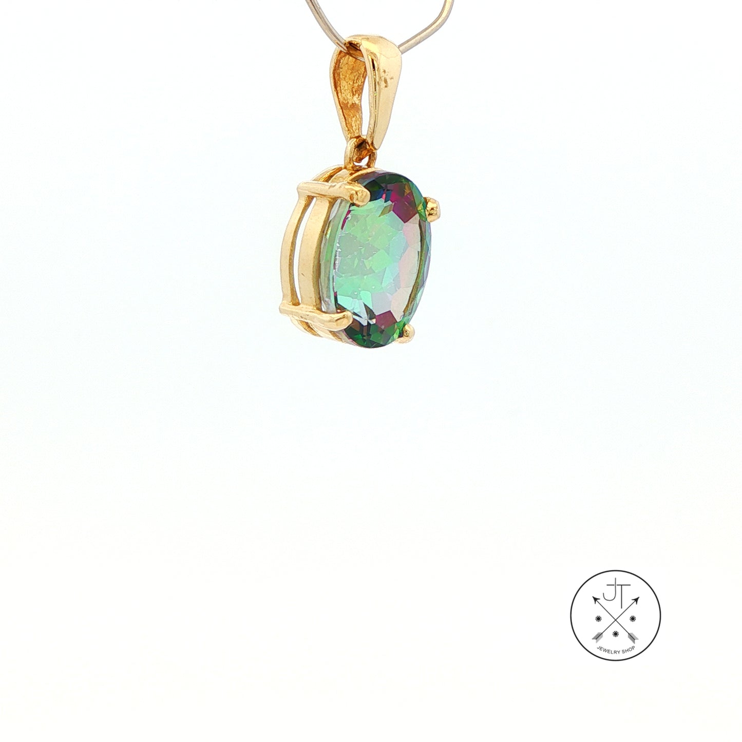 Vintage 14k Yellow Gold Solitaire Drop Pendant with Mystic Topaz