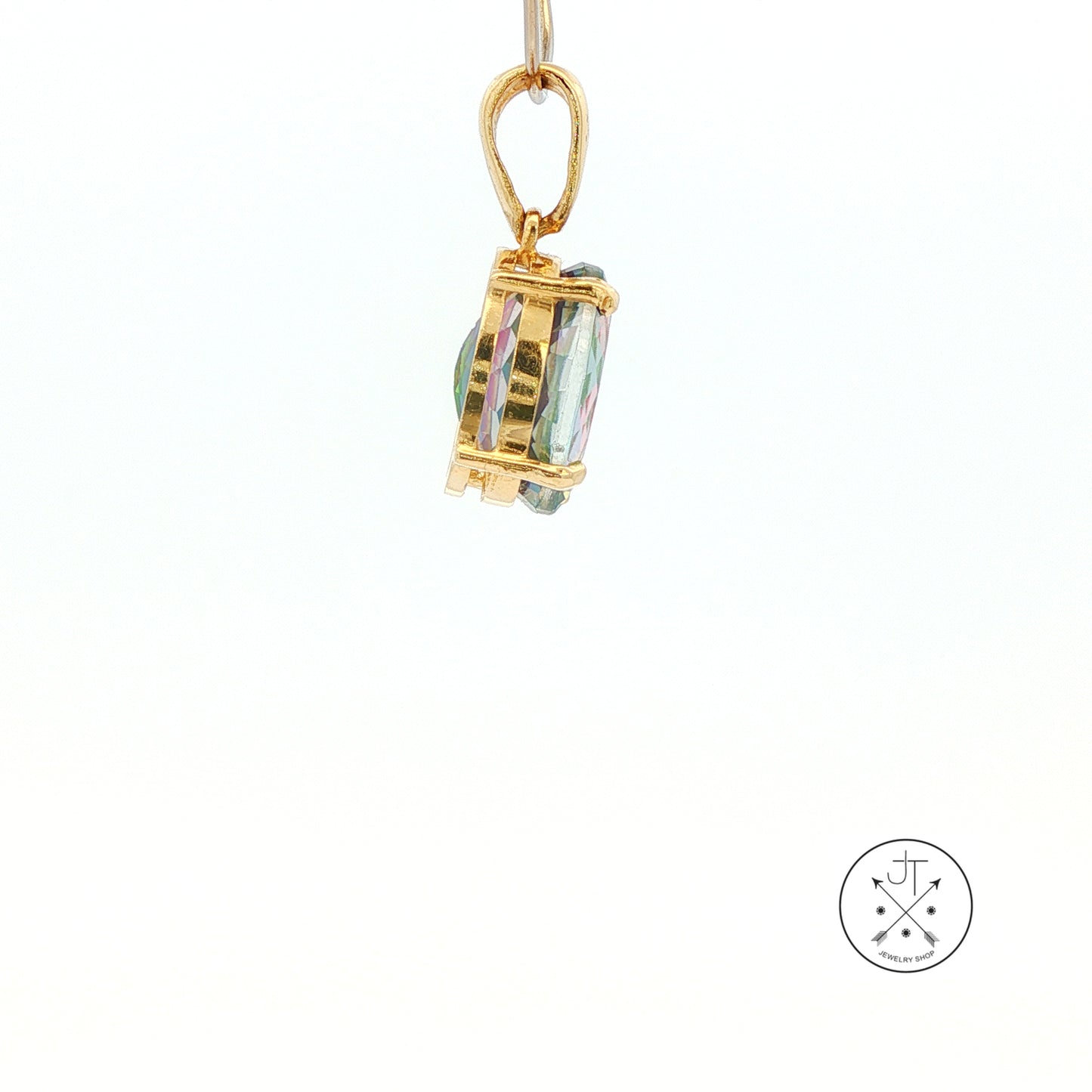 Vintage 14k Yellow Gold Solitaire Drop Pendant with Mystic Topaz