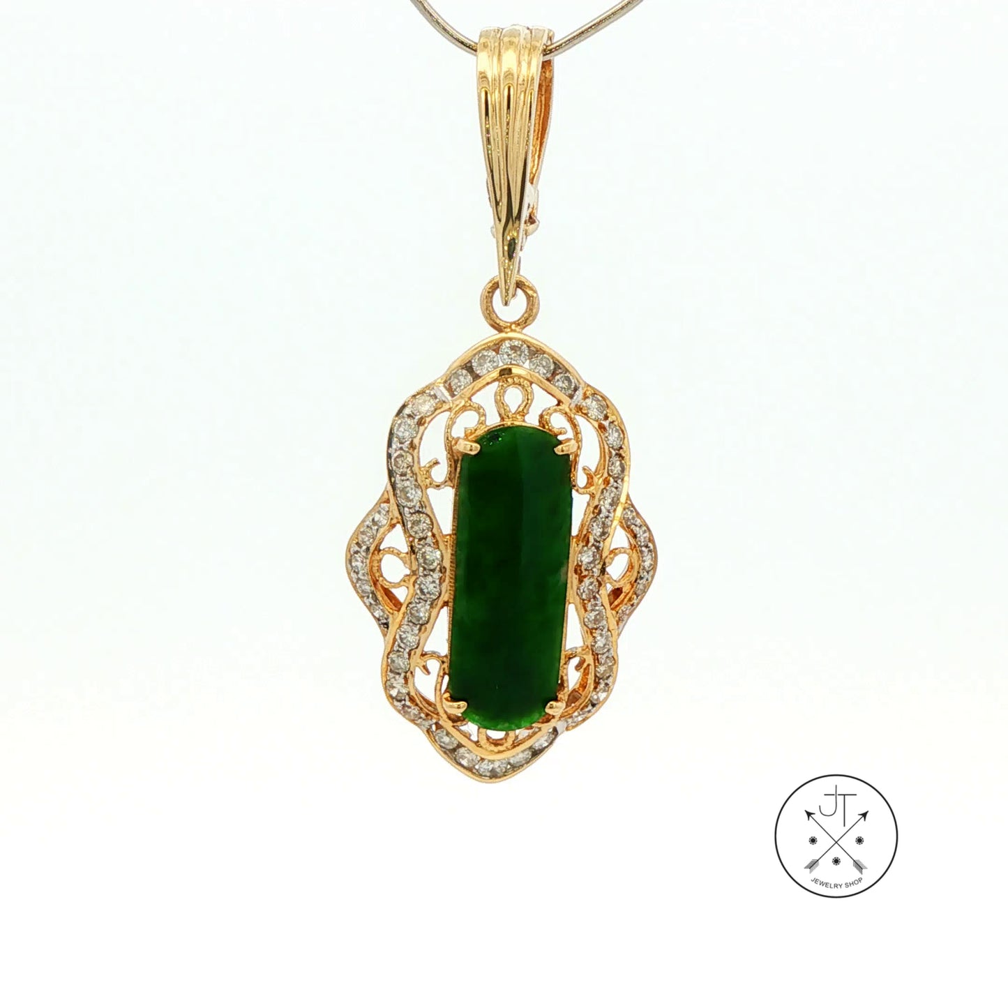 Vintage 14k Yellow Gold Enhancer Pendant with natural Jade and Diamonds