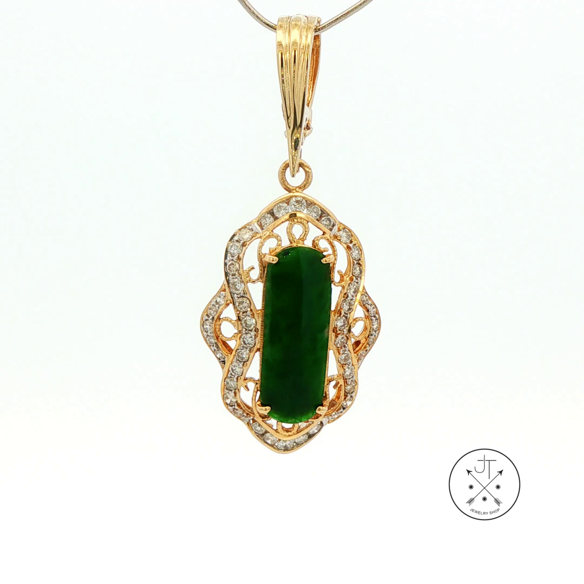 Vintage 14k Yellow Gold Enhancer Pendant with natural Jade and Diamonds