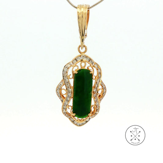 Vintage 14k Yellow Gold Enhancer Pendant with natural Jade and Diamonds