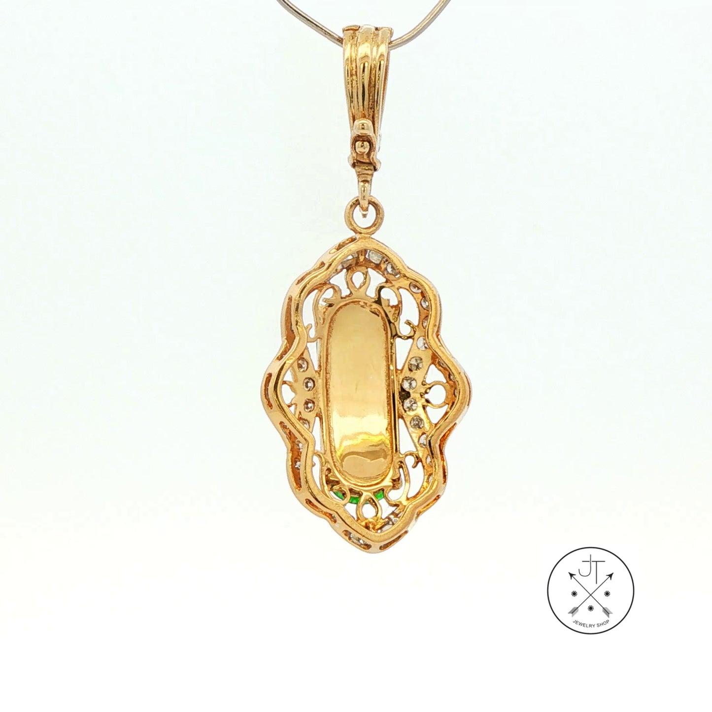 Vintage 14k Yellow Gold Enhancer Pendant with natural Jade and Diamonds