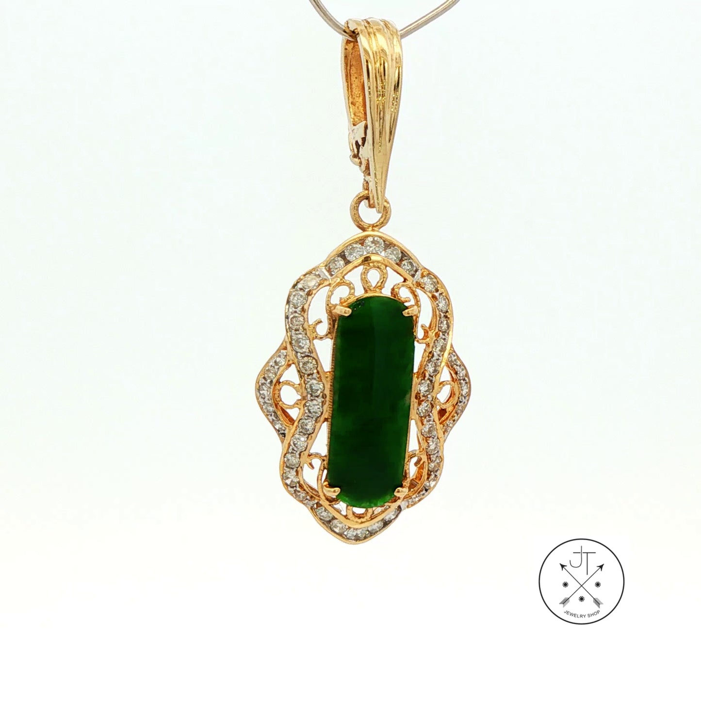 Vintage 14k Yellow Gold Enhancer Pendant with natural Jade and Diamonds