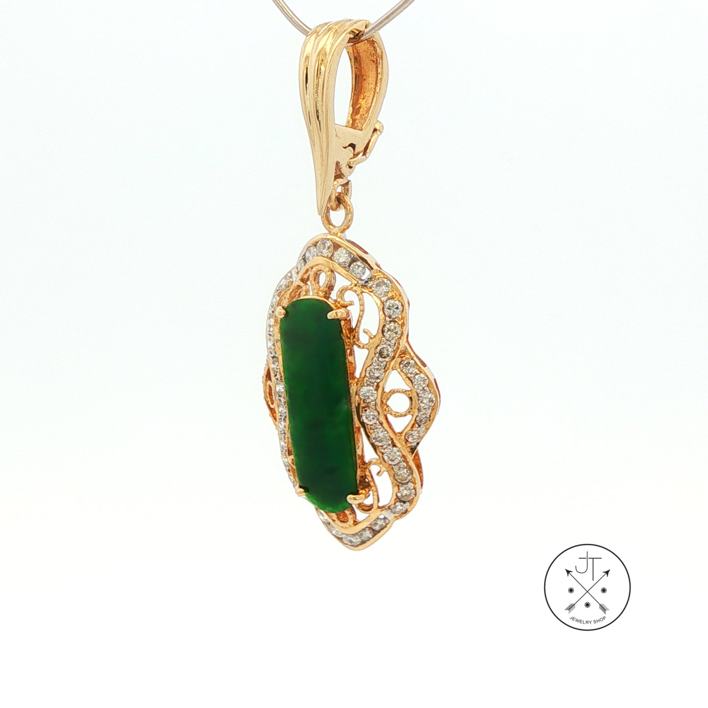 Vintage 14k Yellow Gold Enhancer Pendant with natural Jade and Diamonds