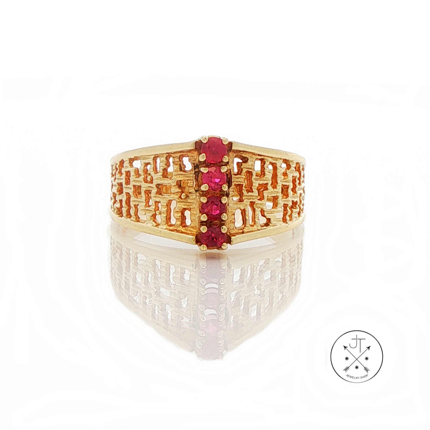 Vintage 14k Yellow Gold Fashion Ring with Natural Ruby Size 8