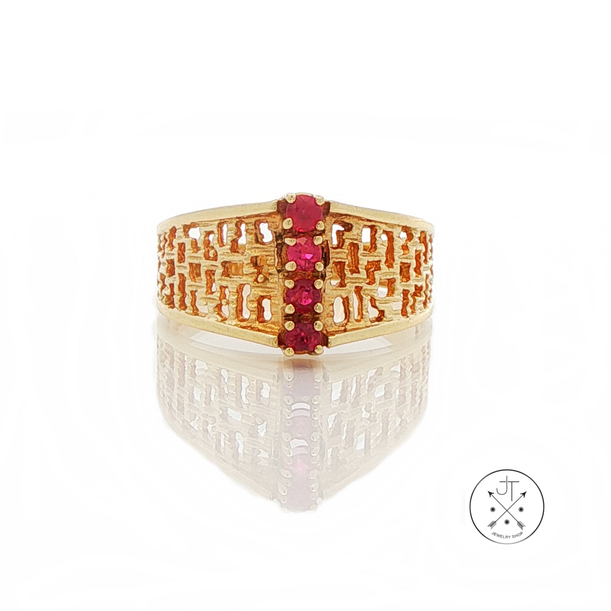 Vintage 14k Yellow Gold Fashion Ring with Natural Ruby Size 8