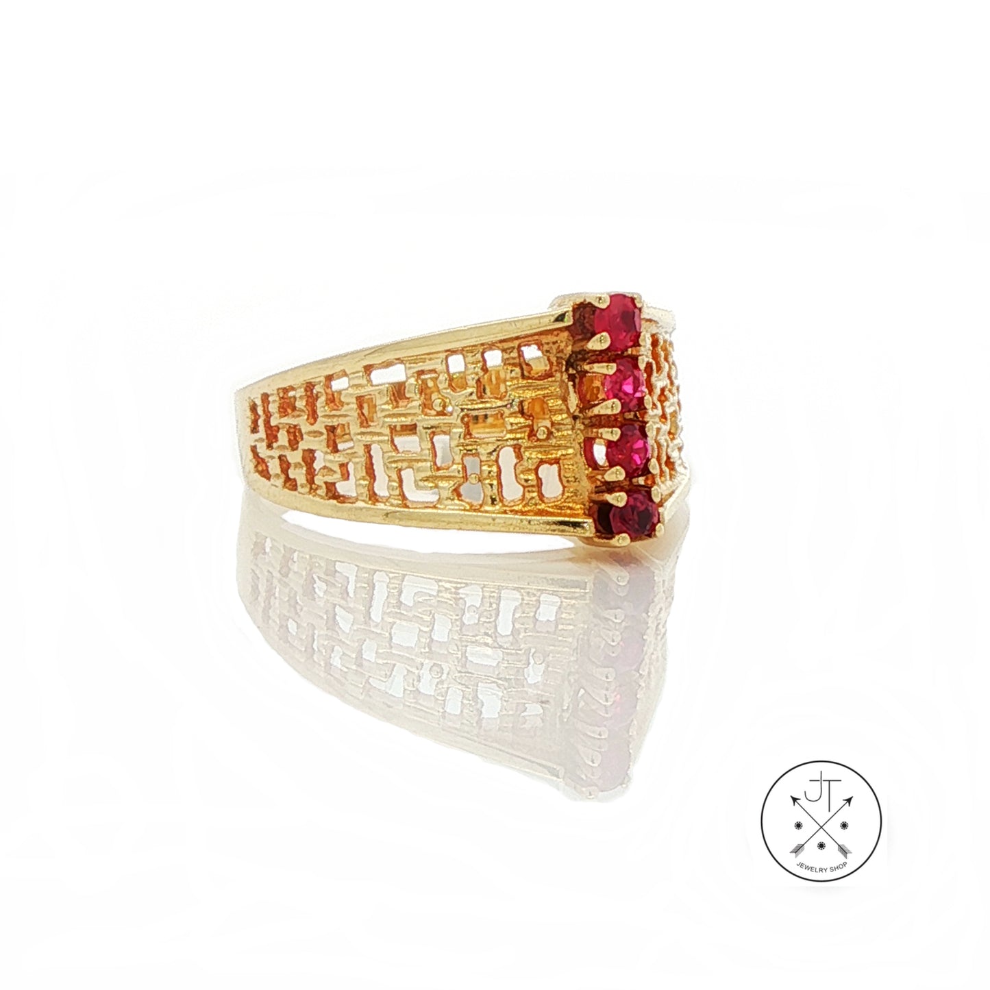 Vintage 14k Yellow Gold Fashion Ring with Natural Ruby Size 8