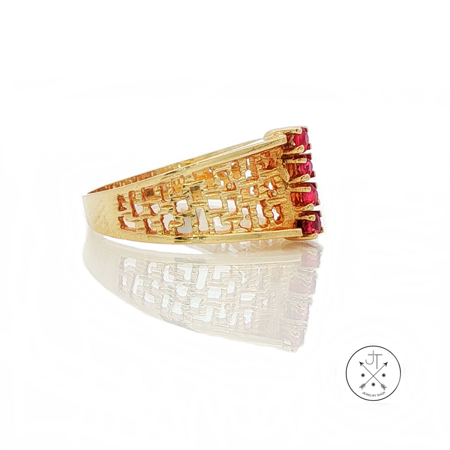 Vintage 14k Yellow Gold Fashion Ring with Natural Ruby Size 8
