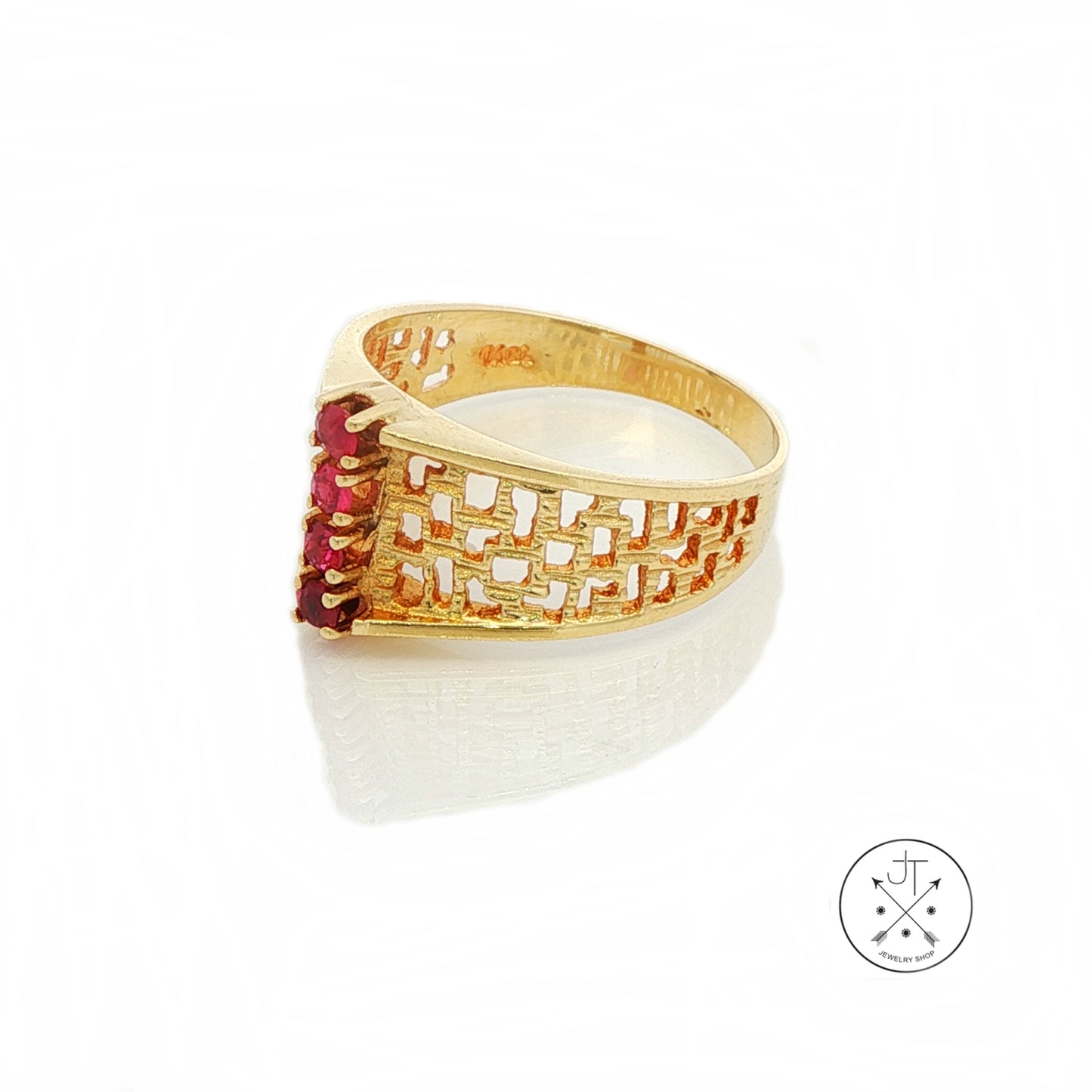 Vintage 14k Yellow Gold Fashion Ring with Natural Ruby Size 8