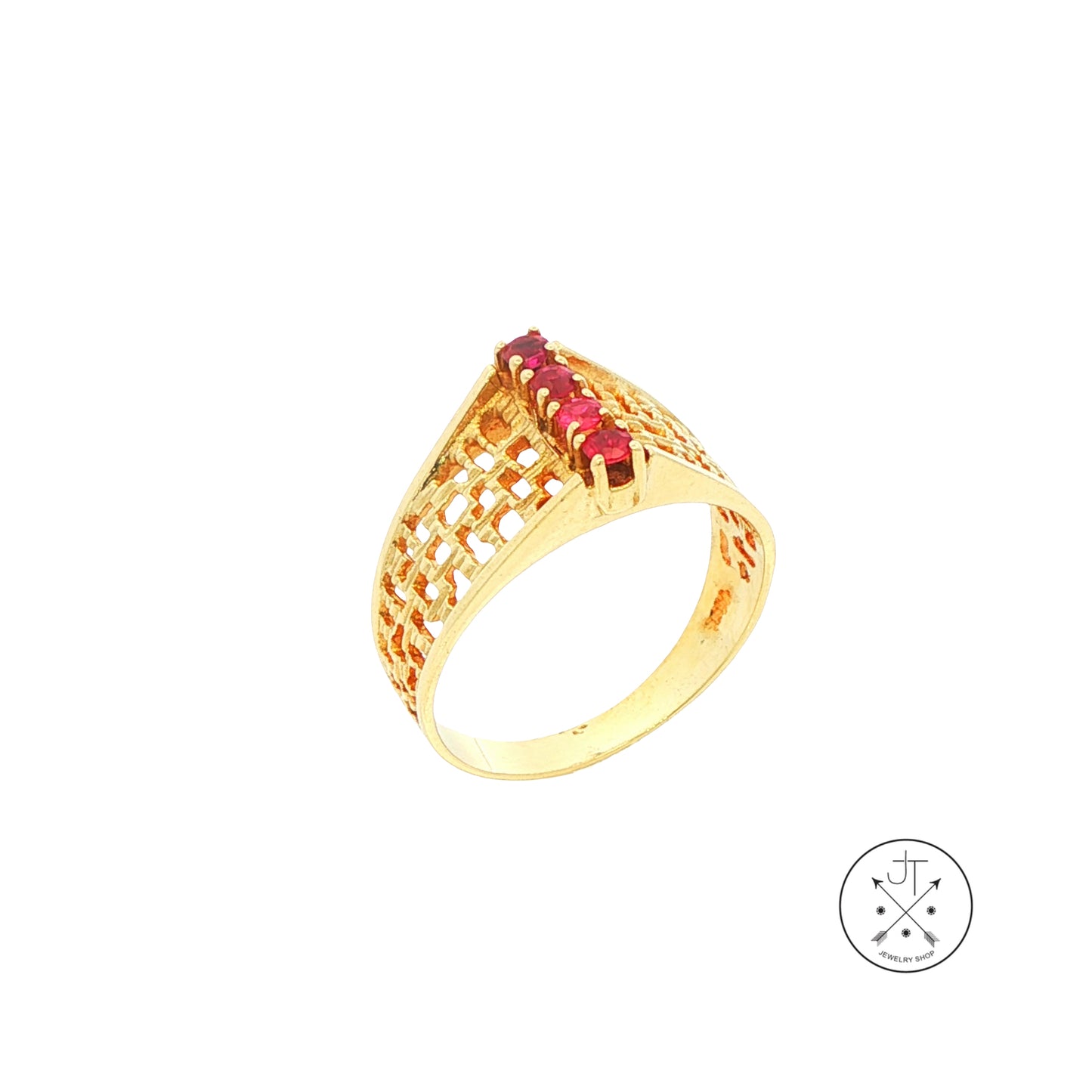 Vintage 14k Yellow Gold Fashion Ring with Natural Ruby Size 8