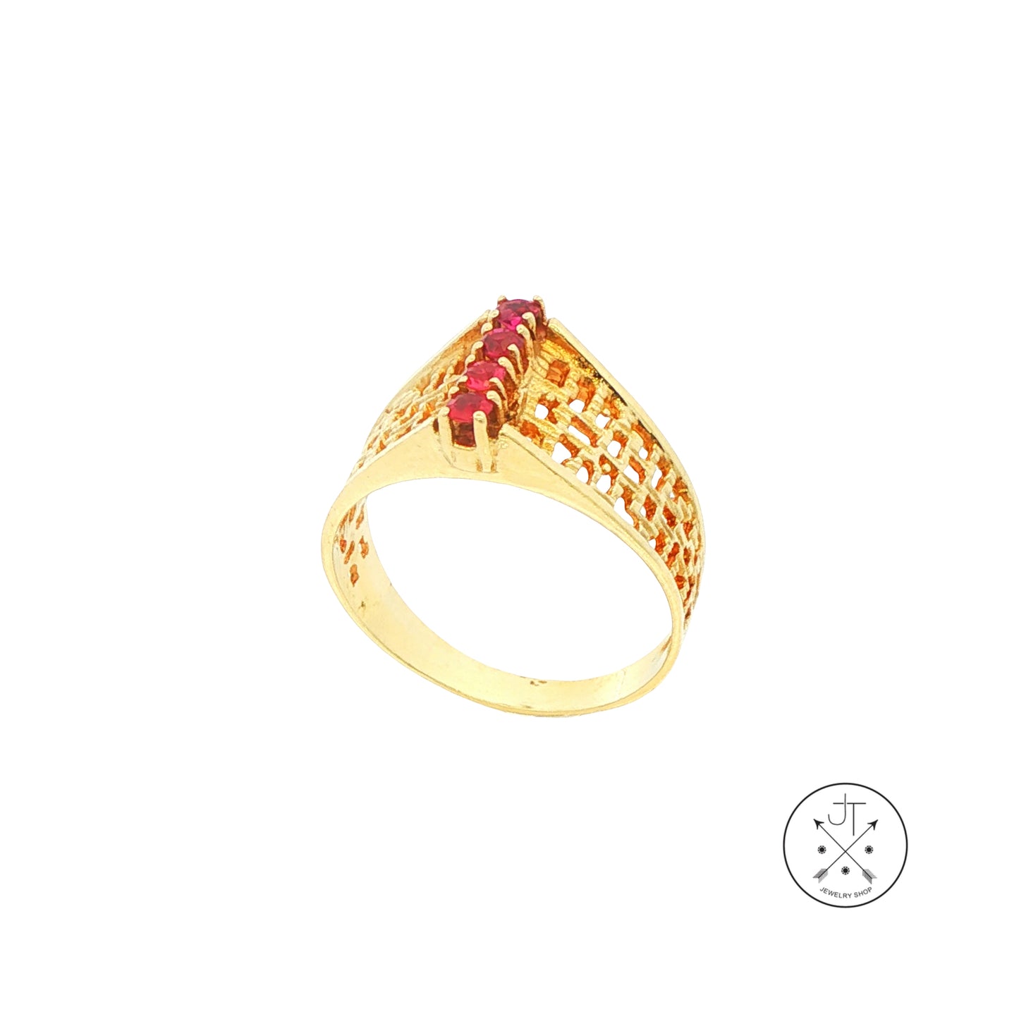 Vintage 14k Yellow Gold Fashion Ring with Natural Ruby Size 8