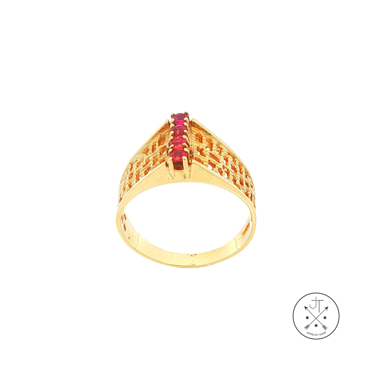 Vintage 14k Yellow Gold Fashion Ring with Natural Ruby Size 8