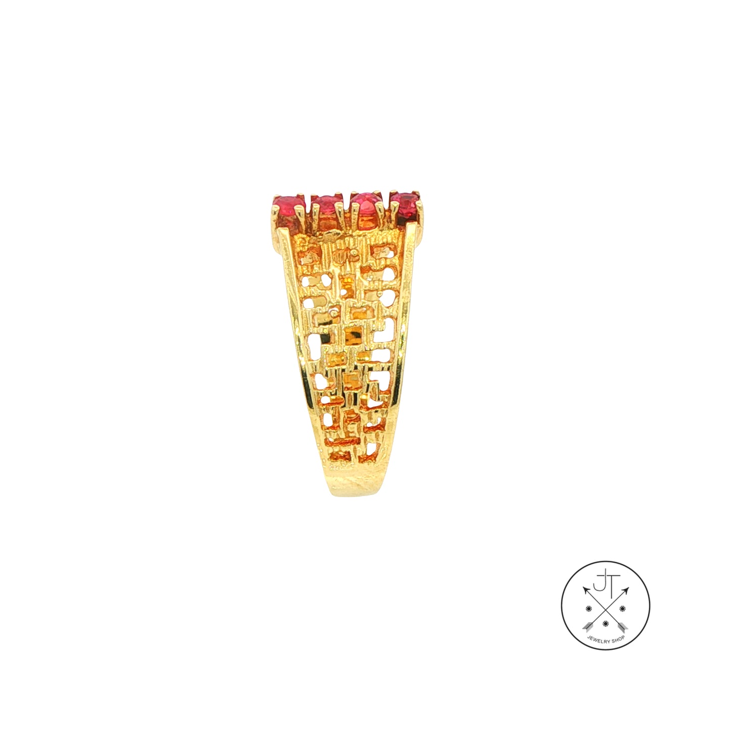 Vintage 14k Yellow Gold Fashion Ring with Natural Ruby Size 8