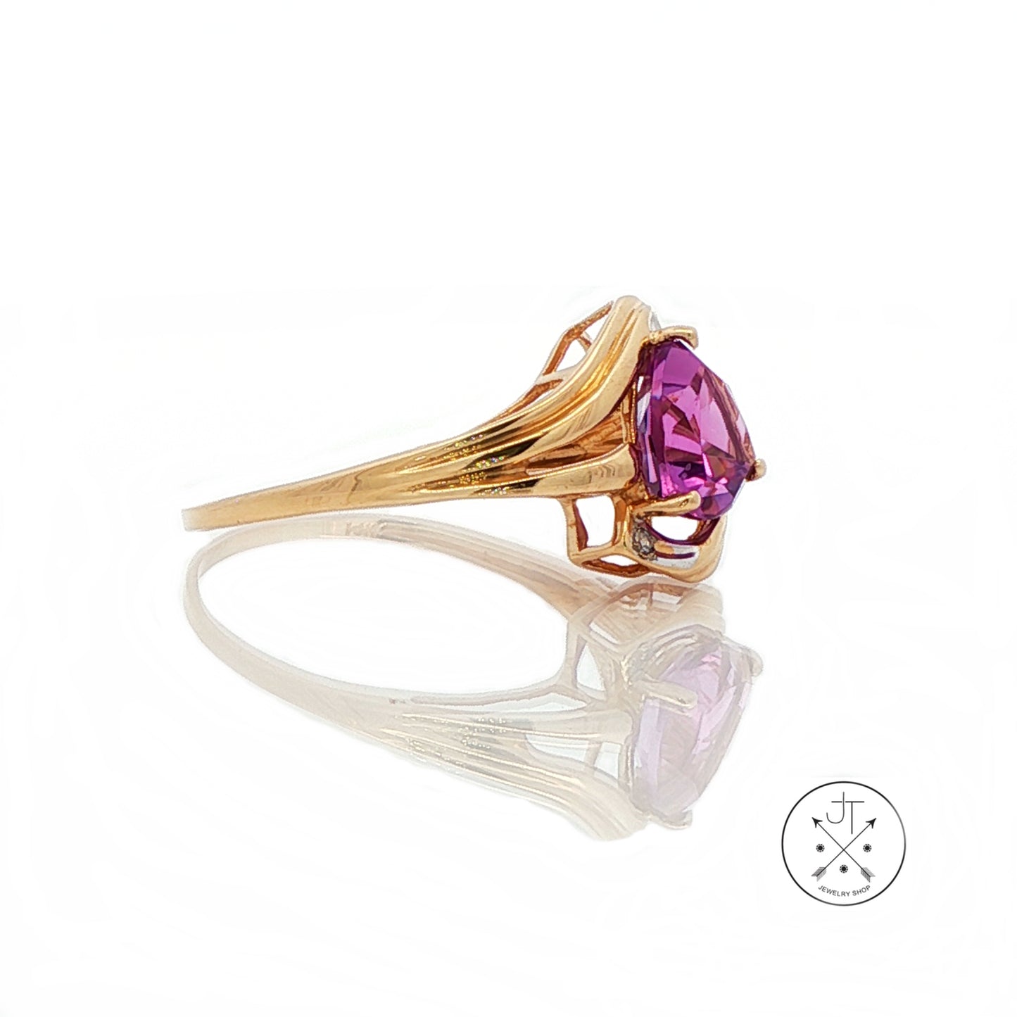 Vintage 14k Yellow Gold Solitaire Ring with Amethyst and Diamond Size 12