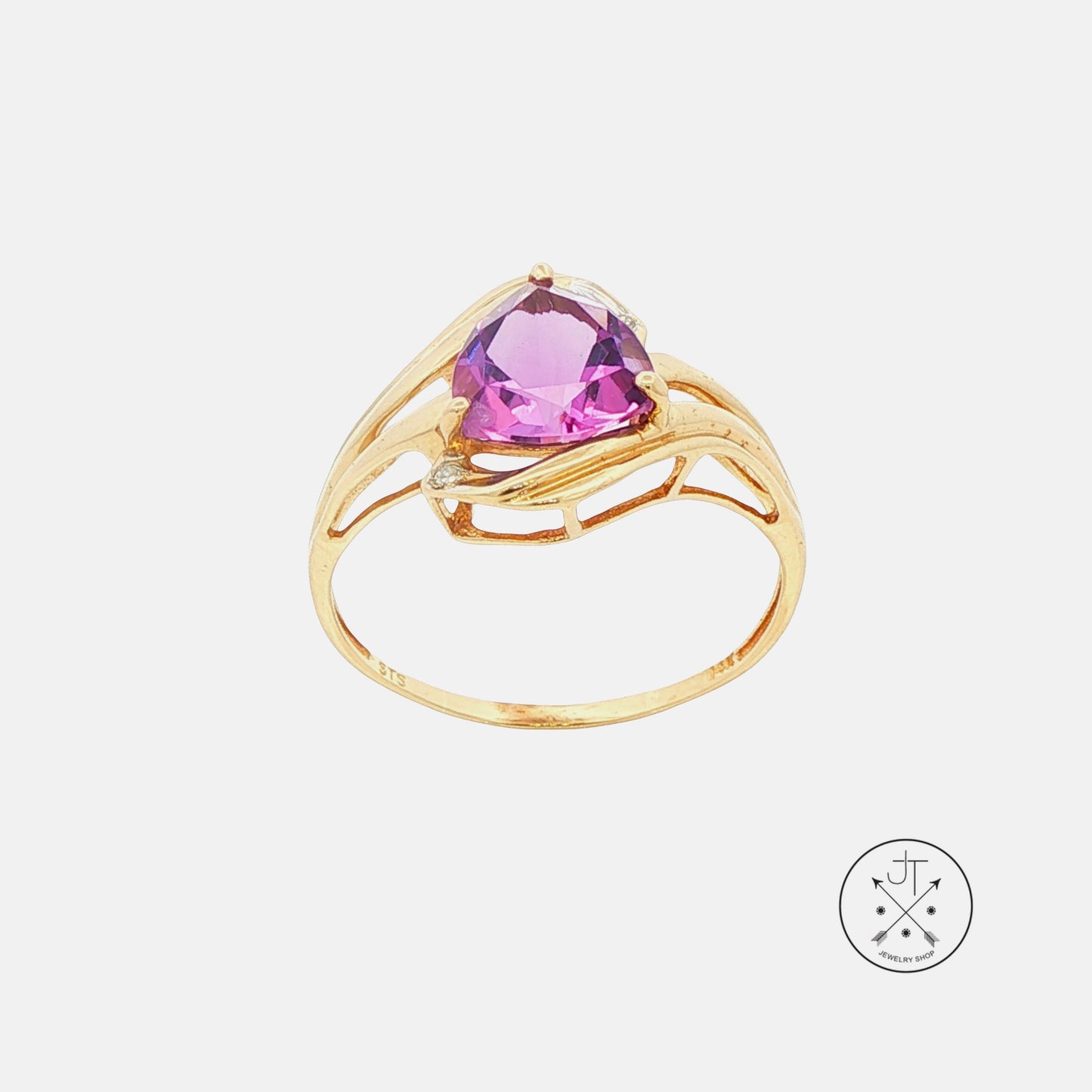 Vintage 14k Yellow Gold Solitaire Ring with Amethyst and Diamond Size 12
