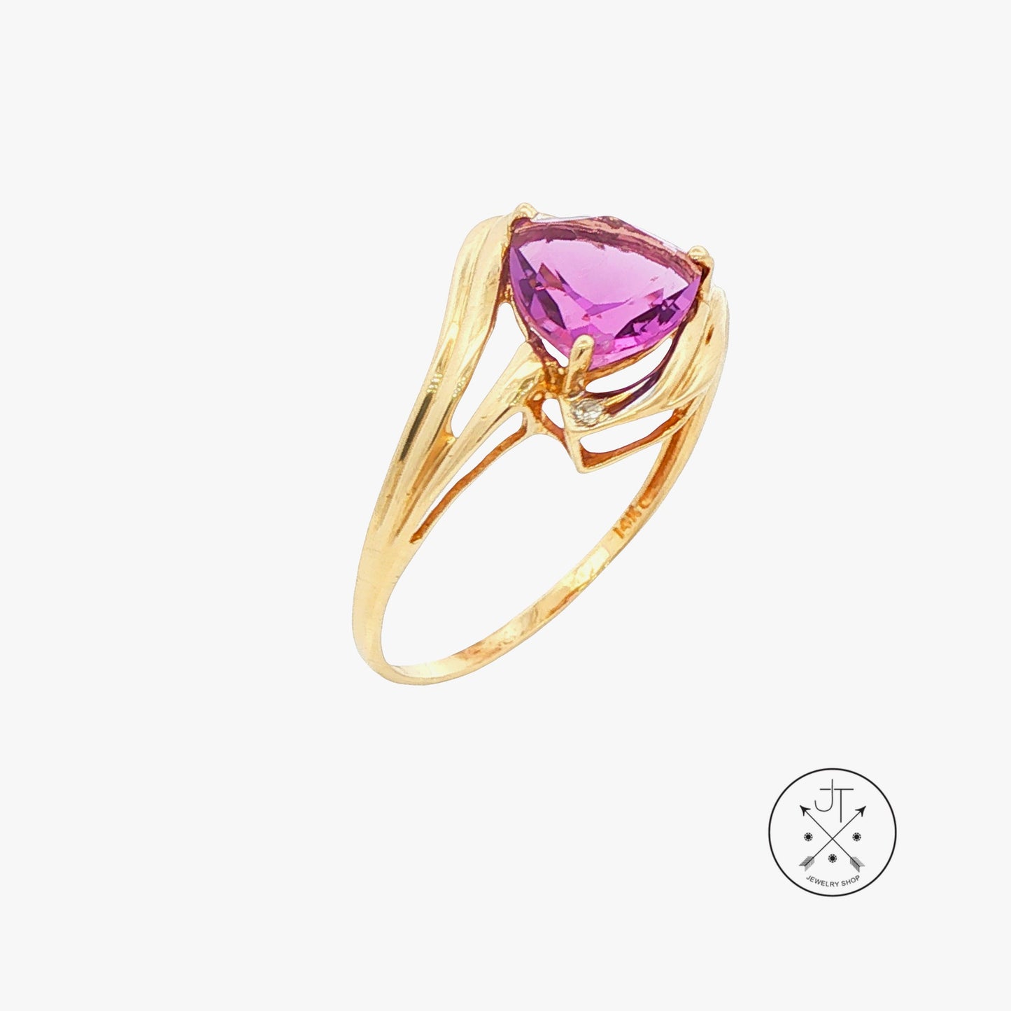Vintage 14k Yellow Gold Solitaire Ring with Amethyst and Diamond Size 12