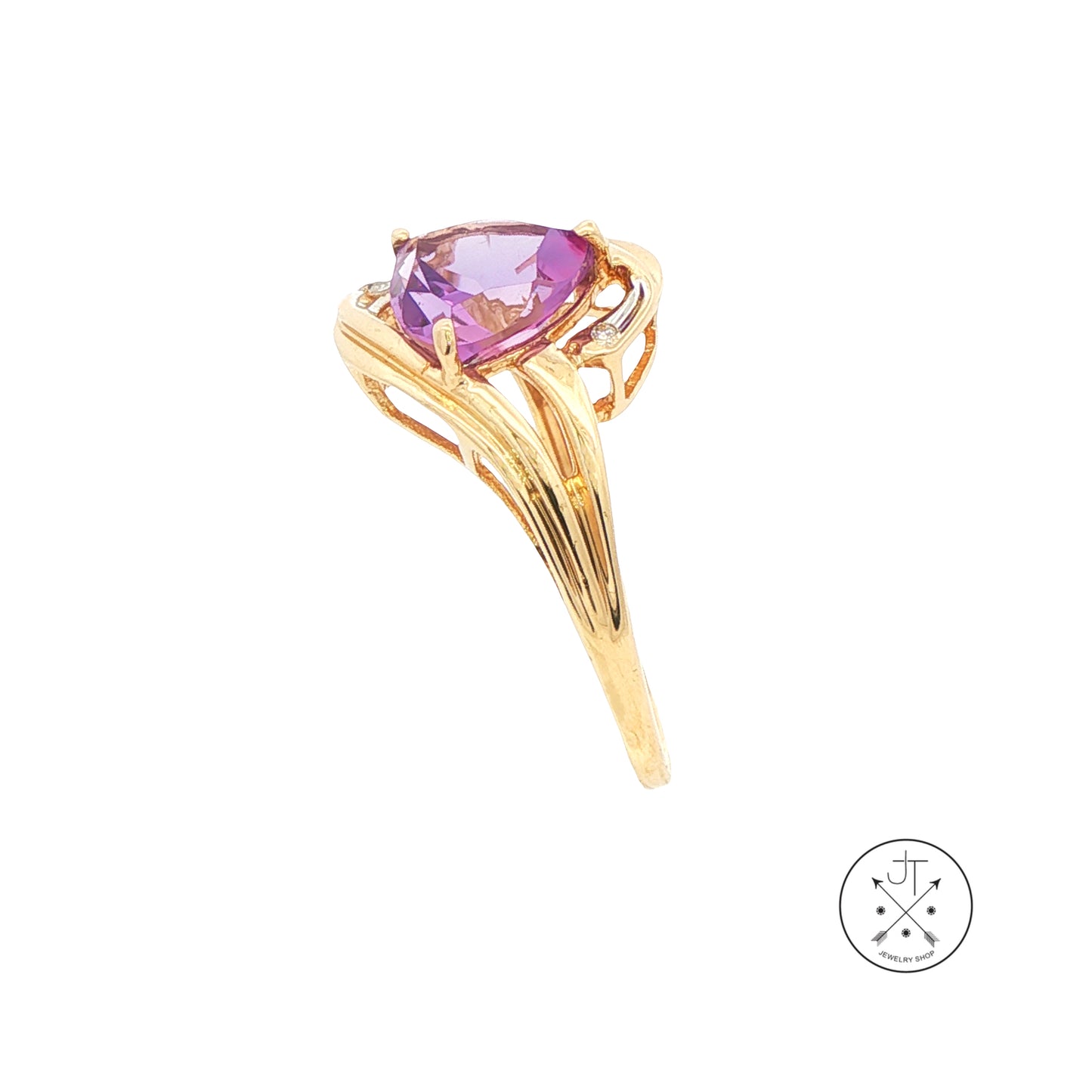 Vintage 14k Yellow Gold Solitaire Ring with Amethyst and Diamond Size 12