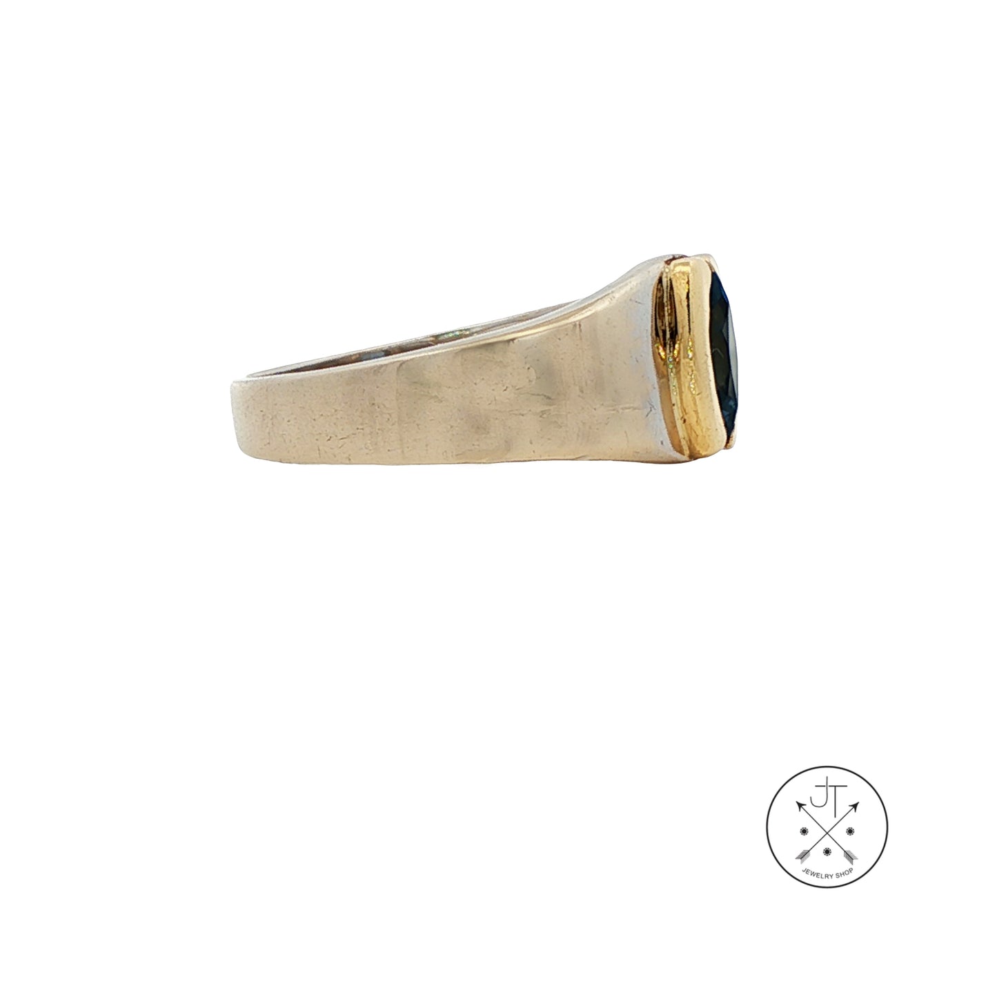 Vintage 18k 2-Tone Gold Band with Synthetic Blue Spinel Marquise Size 7.25