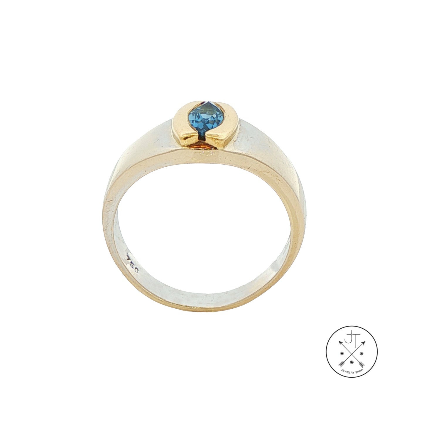 Vintage 18k 2-Tone Gold Band with Synthetic Blue Spinel Marquise Size 7.25