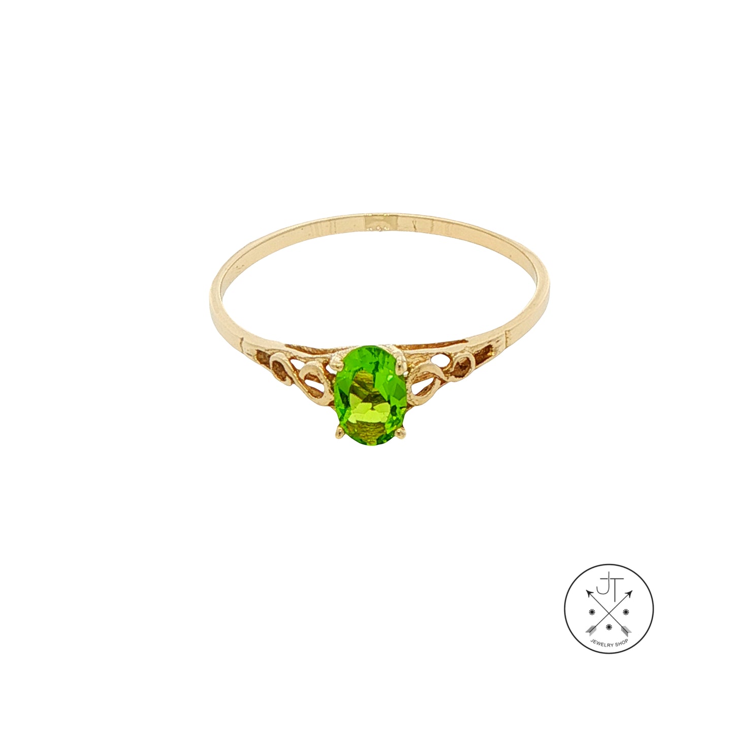 14k Yellow Gold Solitaire Ring with Peridot Oval Size 9 Nearly New August Birthstone