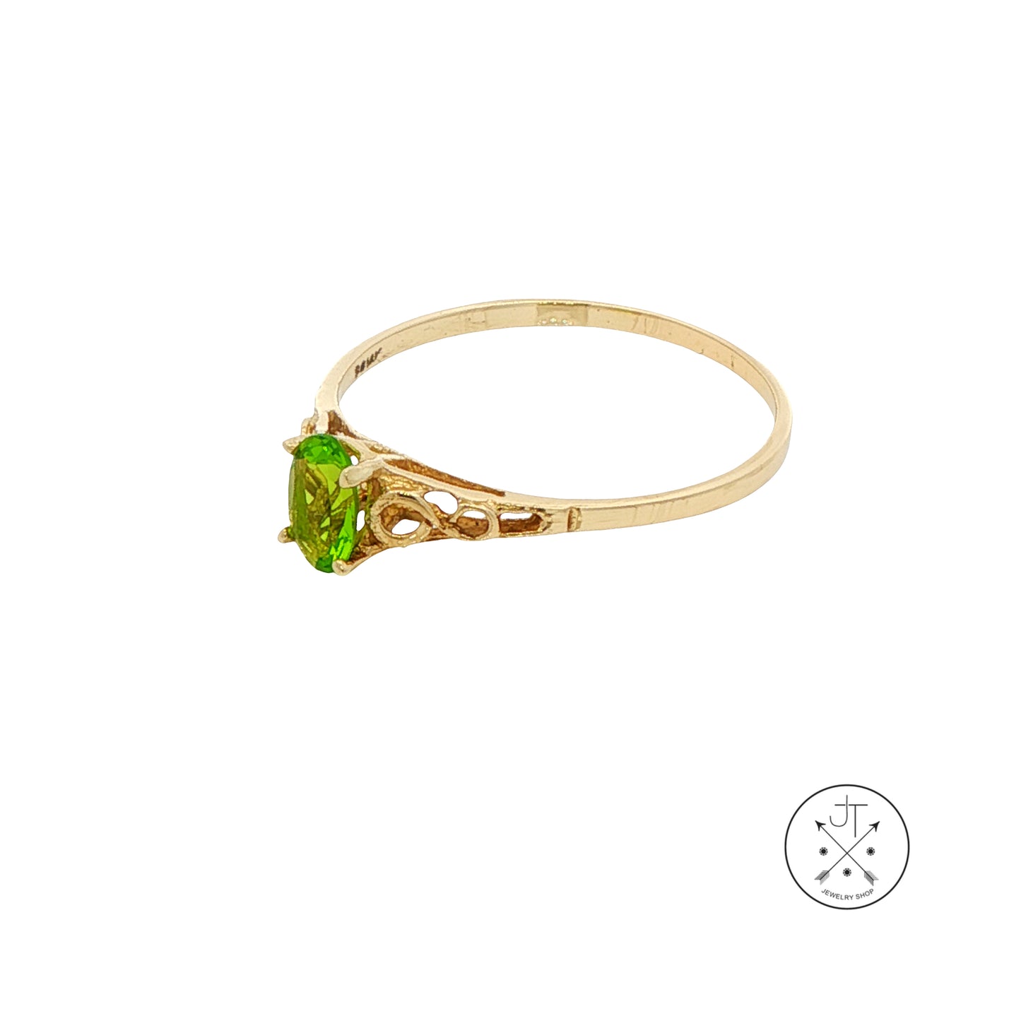 14k Yellow Gold Solitaire Ring with Peridot Oval Size 9 Nearly New August Birthstone
