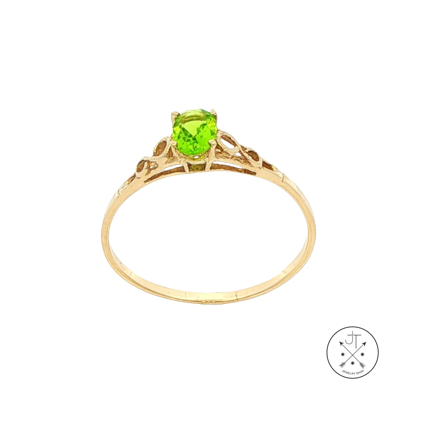 14k Yellow Gold Solitaire Ring with Peridot Oval Size 9 Nearly New August Birthstone