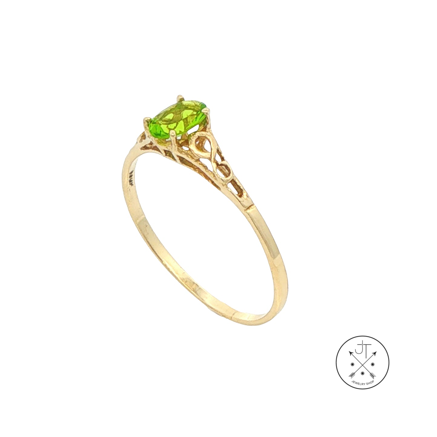 14k Yellow Gold Solitaire Ring with Peridot Oval Size 9 Nearly New August Birthstone