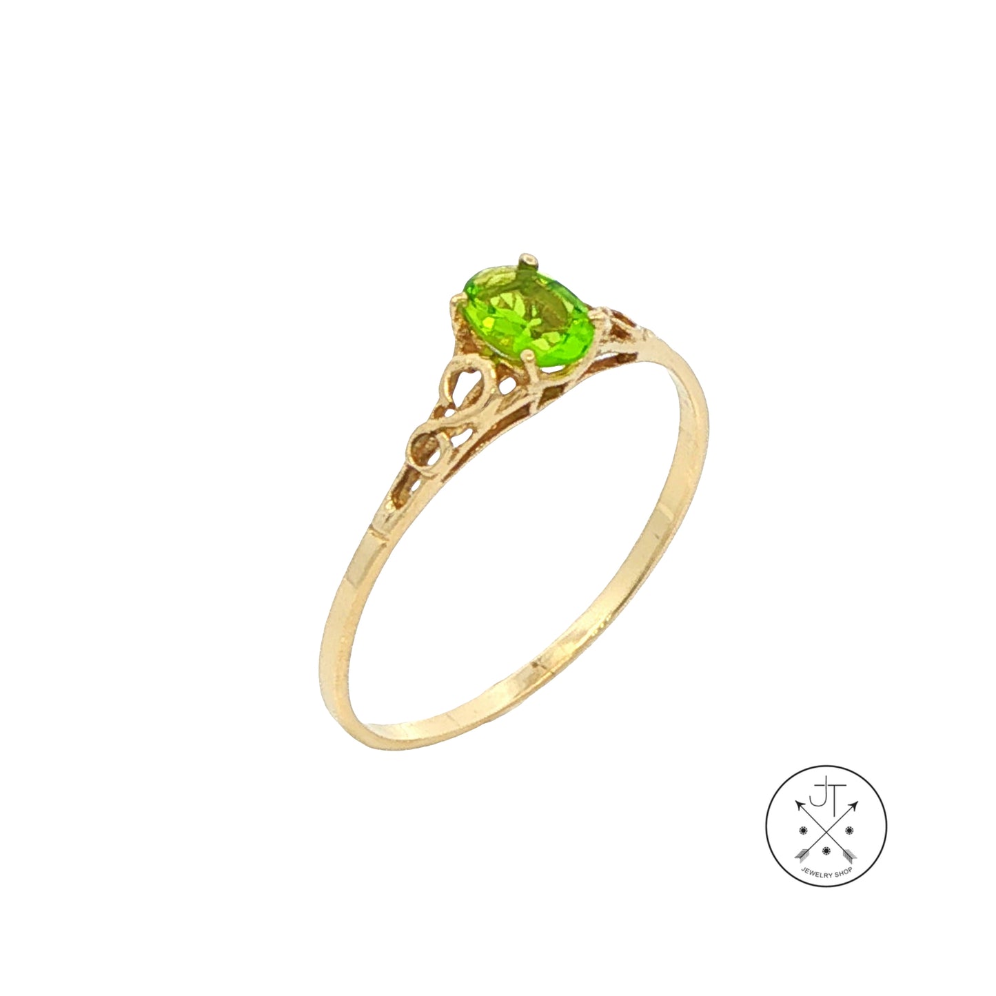 14k Yellow Gold Solitaire Ring with Peridot Oval Size 9 Nearly New August Birthstone