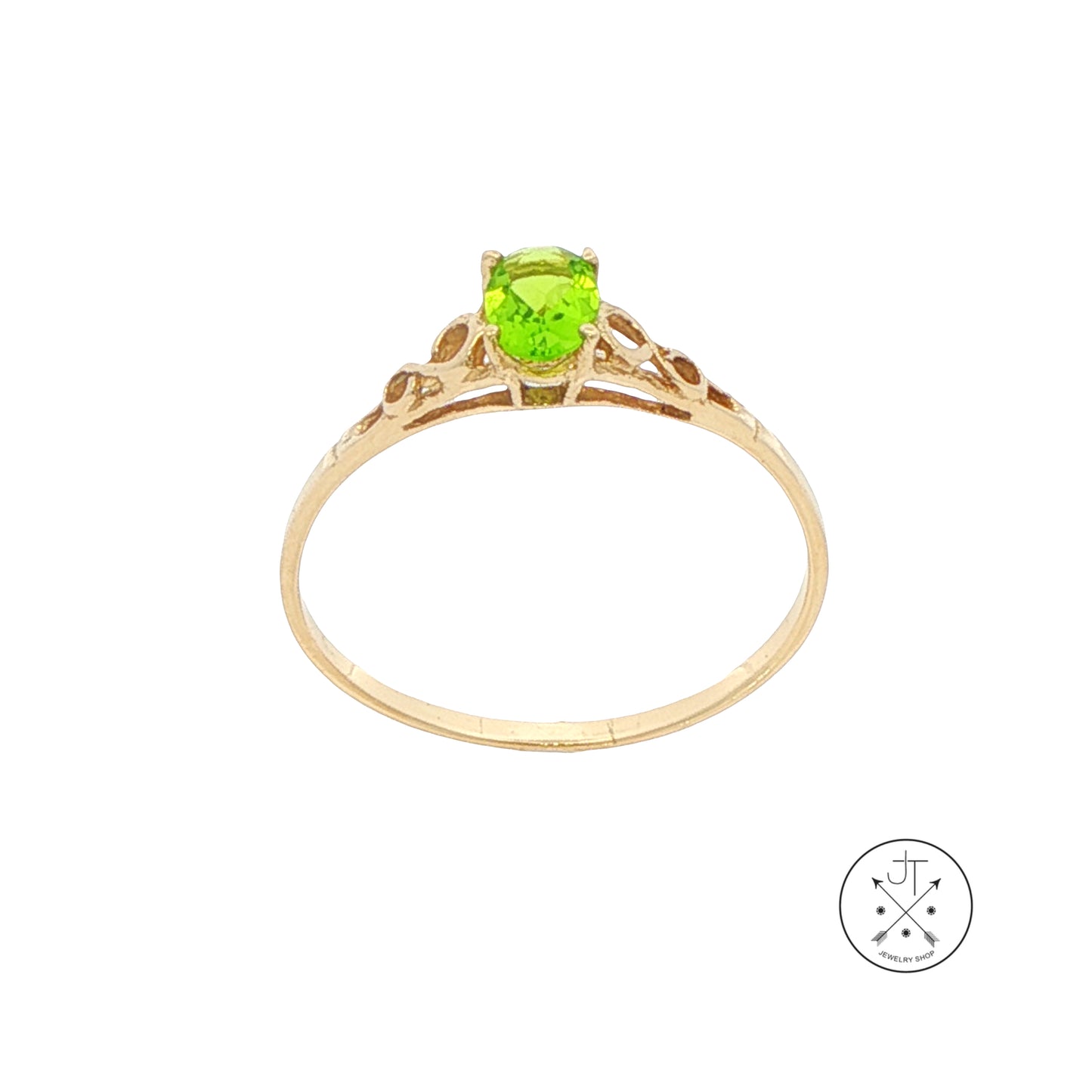 14k Yellow Gold Solitaire Ring with Peridot Oval Size 9 Nearly New August Birthstone