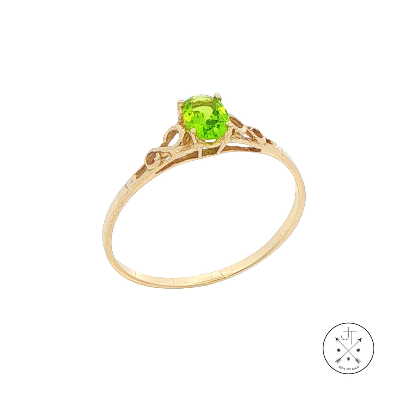 14k Yellow Gold Solitaire Ring with Peridot Oval Size 9 Nearly New August Birthstone