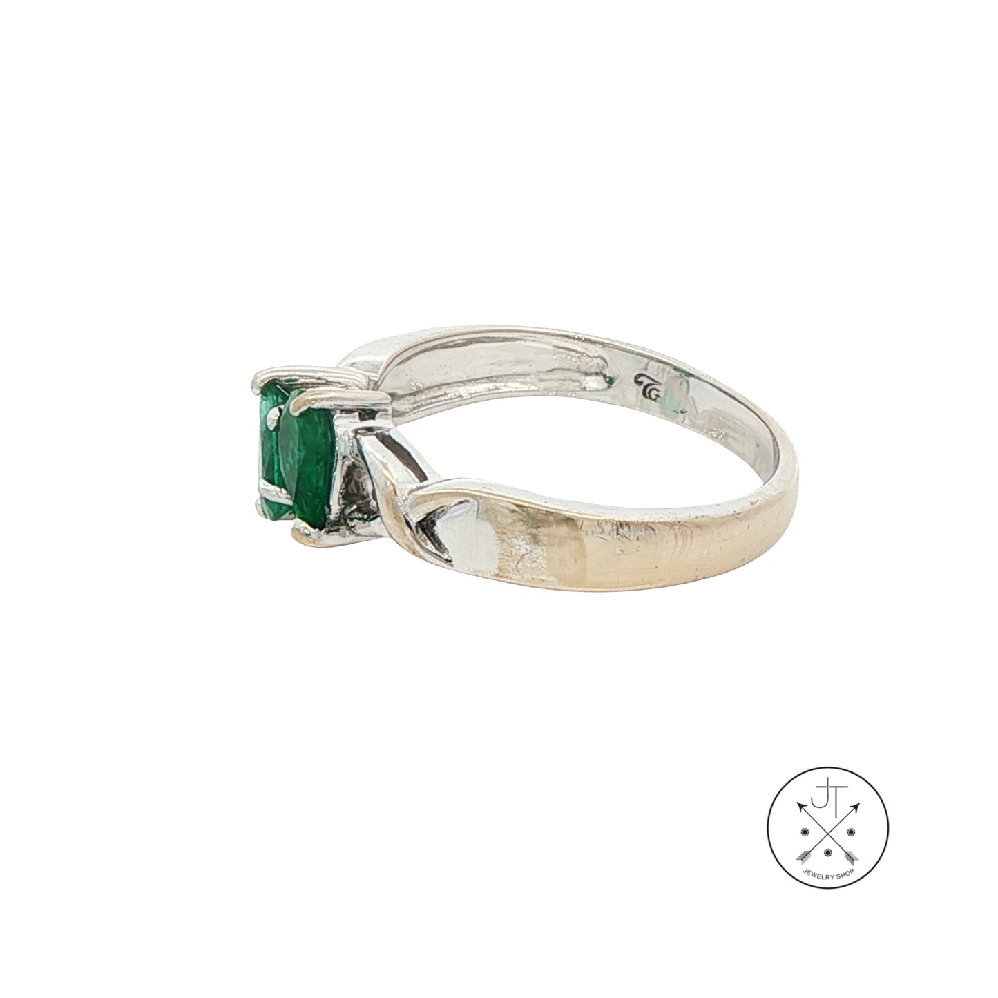 Vintage 18k White Gold Ring with Natural Emerald Pear Size 7