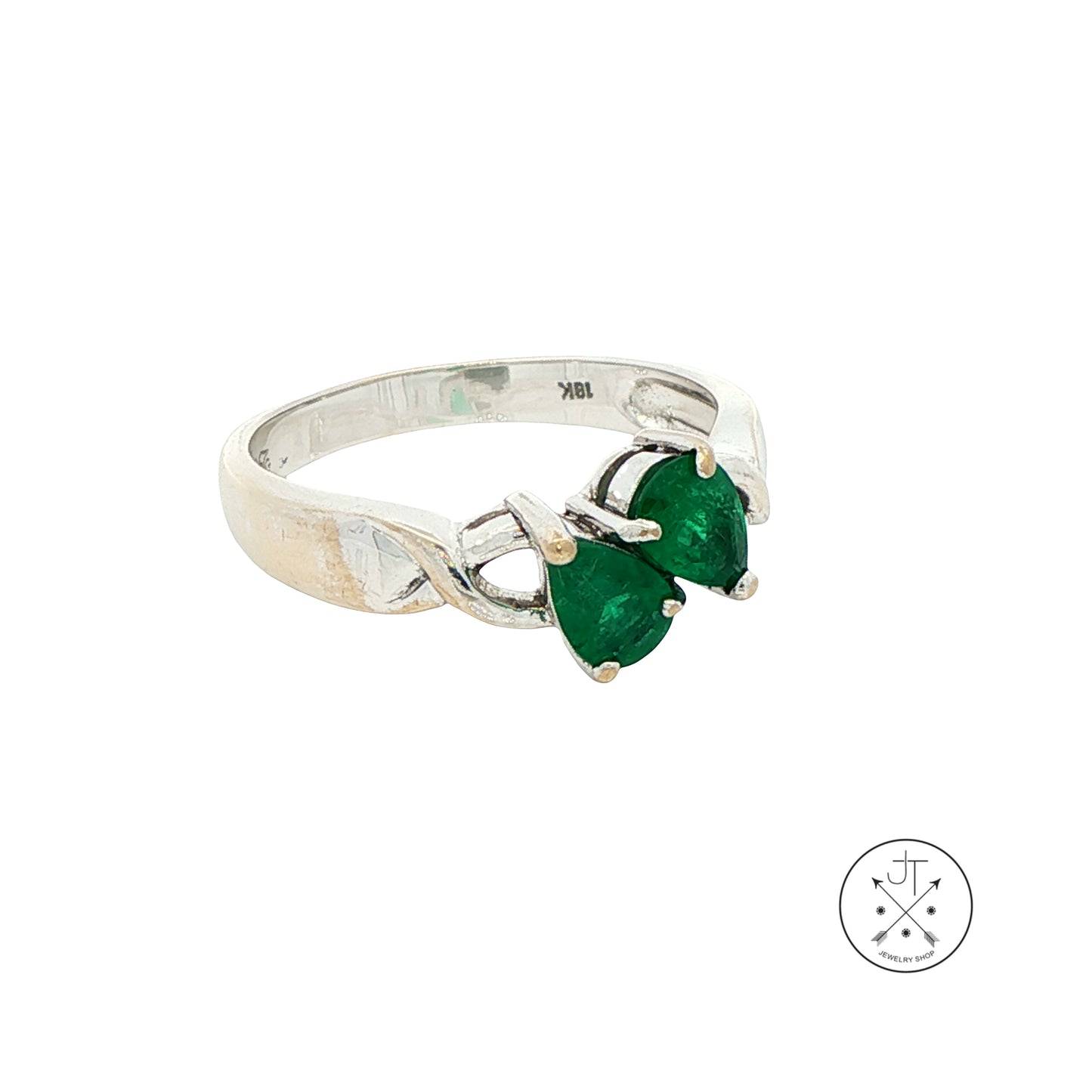 Vintage 18k White Gold Ring with Natural Emerald Pear Size 7