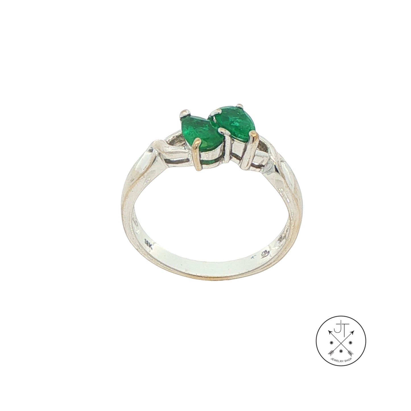 Vintage 18k White Gold Ring with Natural Emerald Pear Size 7