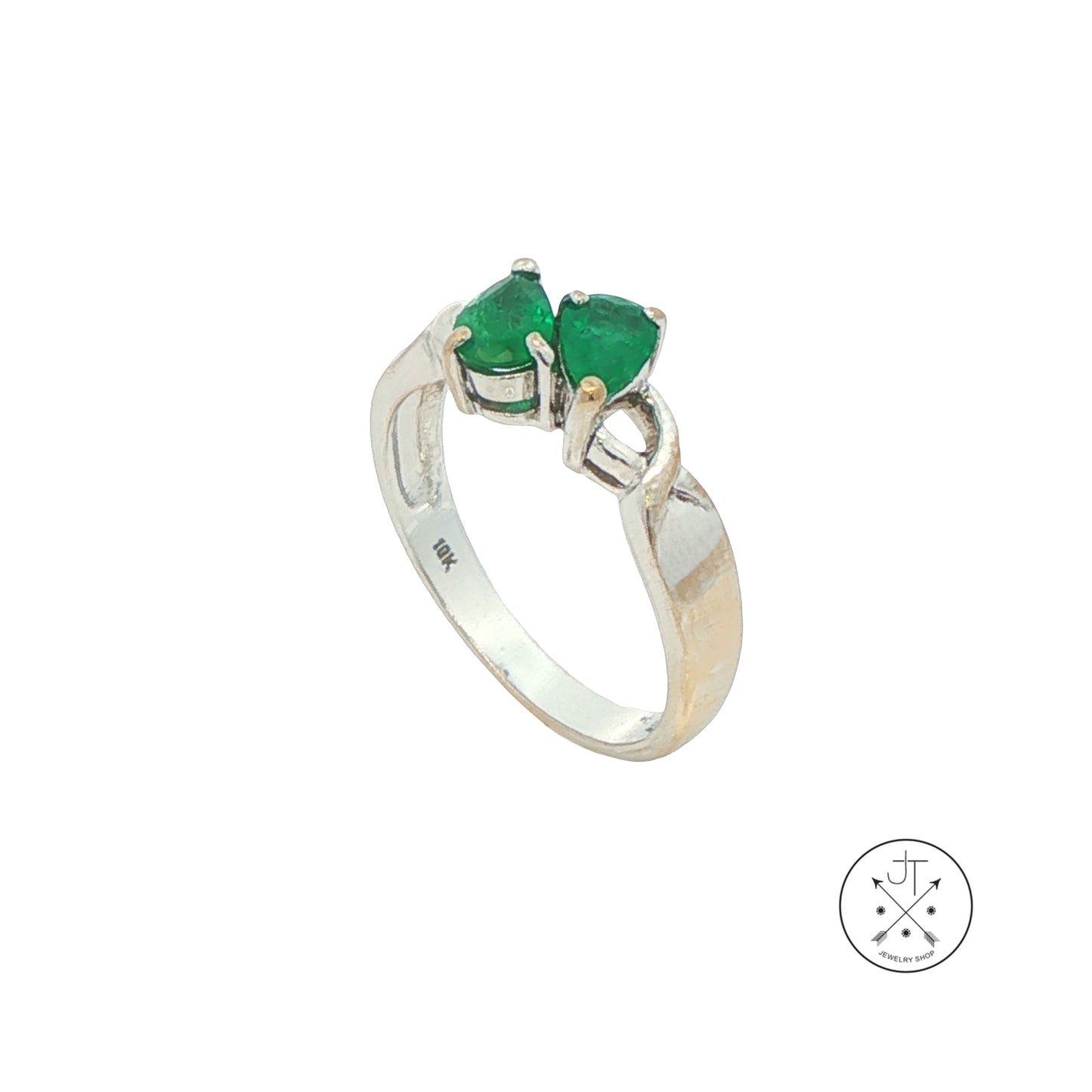 Vintage 18k White Gold Ring with Natural Emerald Pear Size 7