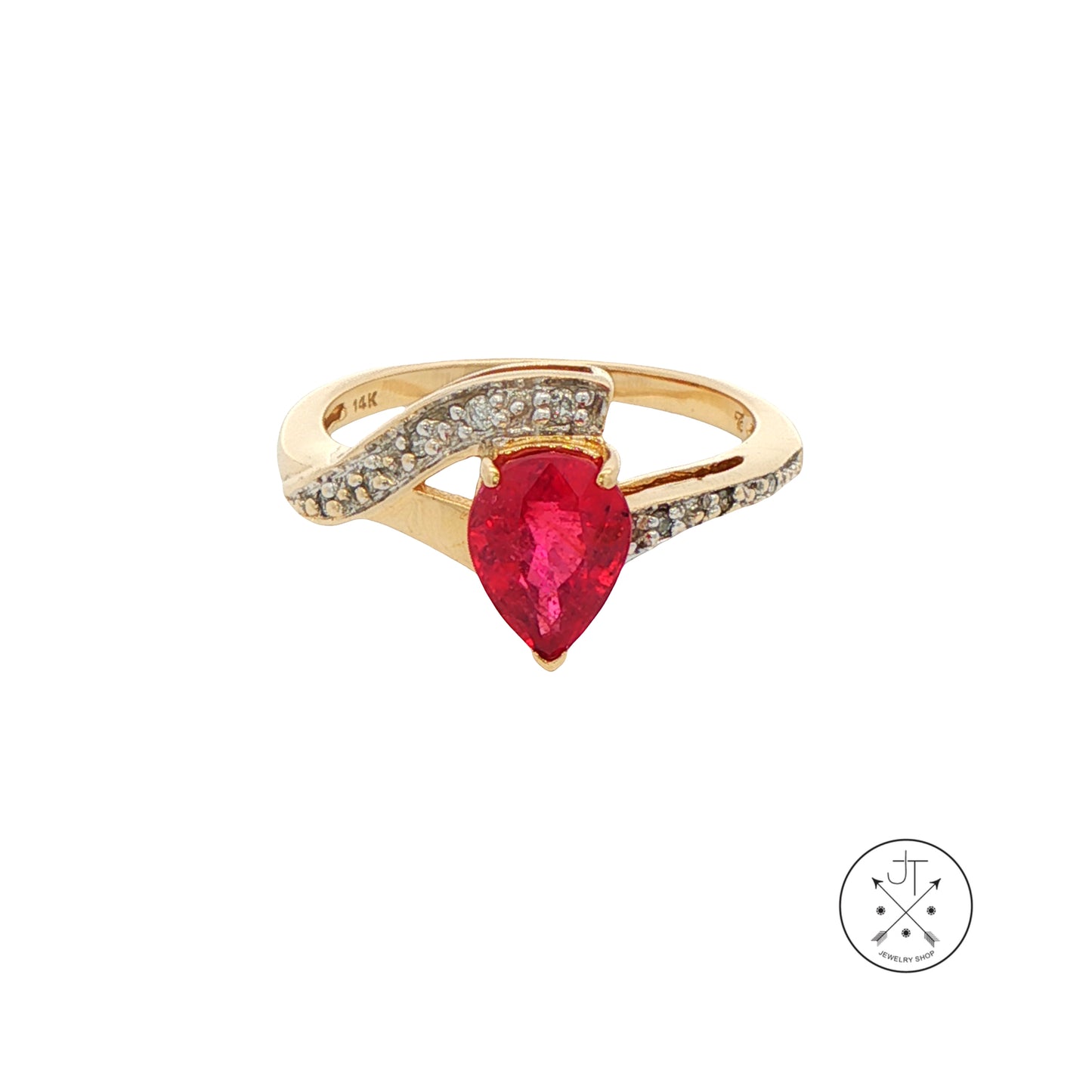 14k Yellow Gold Ring with Natural Ruby and Diamonds Size 7 Nearly New July Birthstone