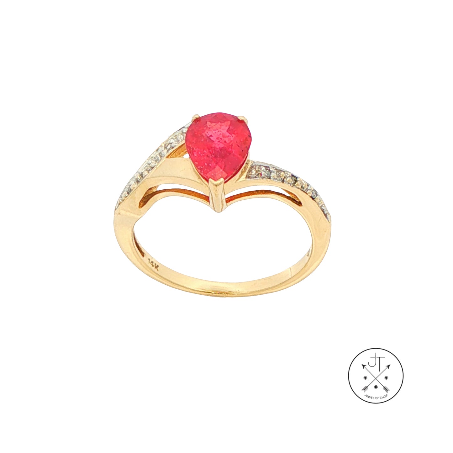 14k Yellow Gold Ring with Natural Ruby and Diamonds Size 7 Nearly New July Birthstone