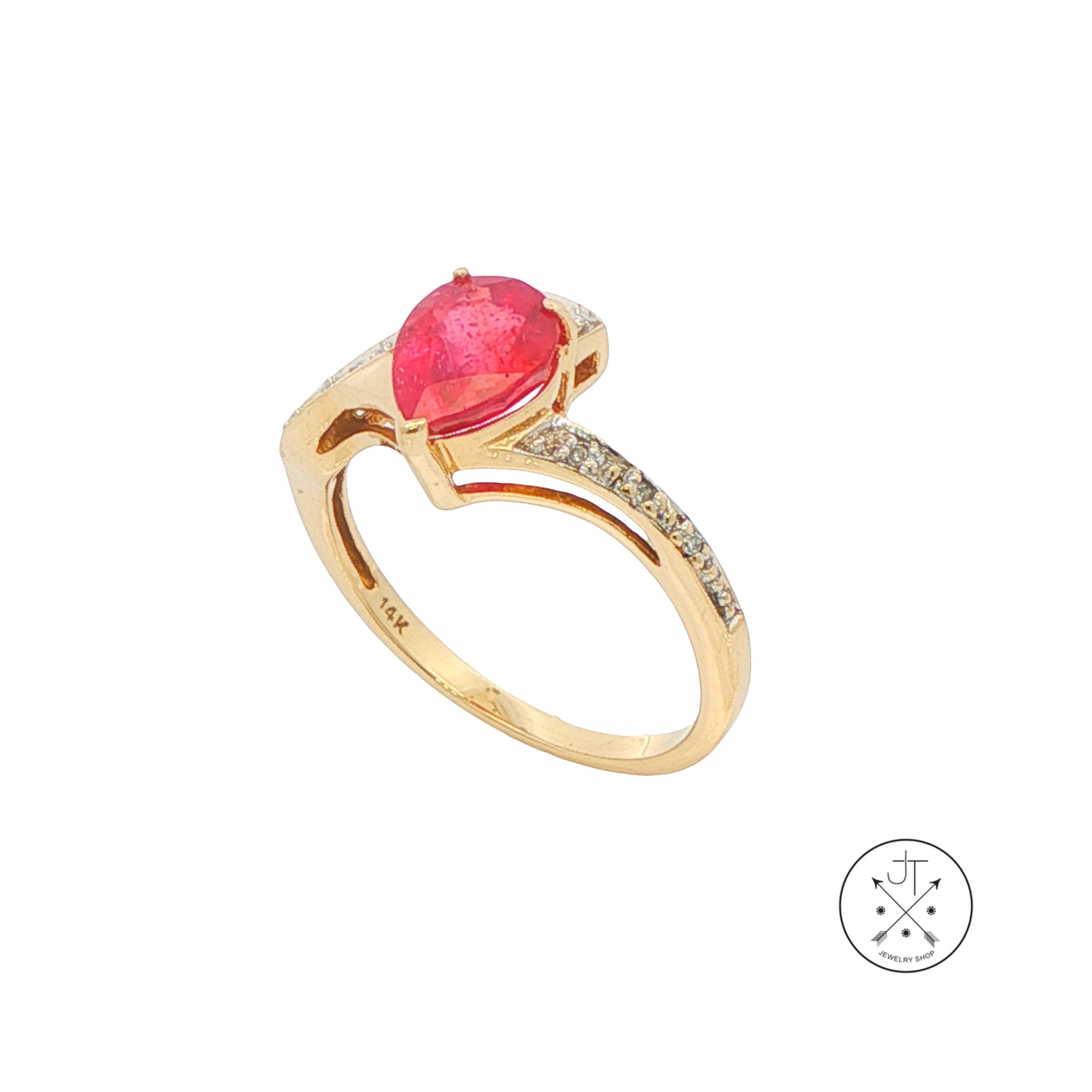 14k Yellow Gold Ring with Natural Ruby and Diamonds Size 7 Nearly New July Birthstone