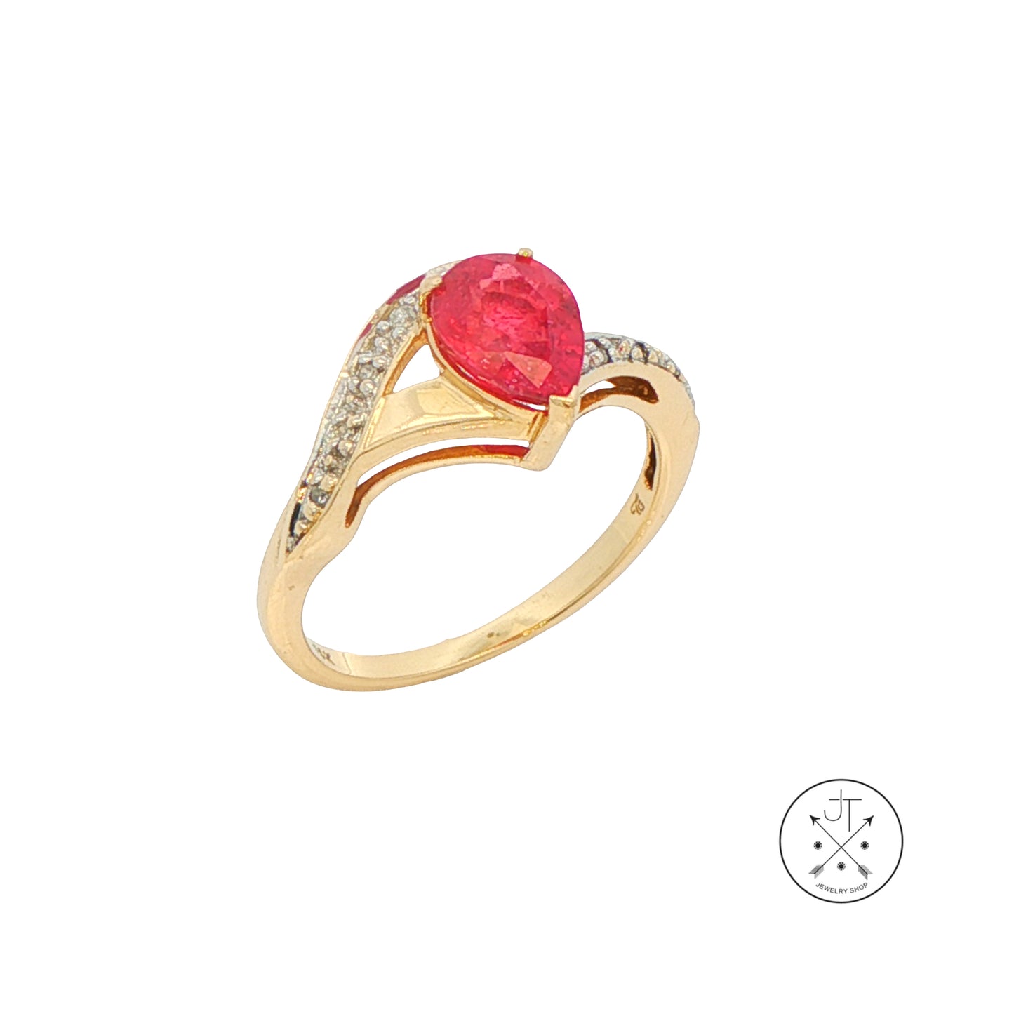 14k Yellow Gold Ring with Natural Ruby and Diamonds Size 7 Nearly New July Birthstone