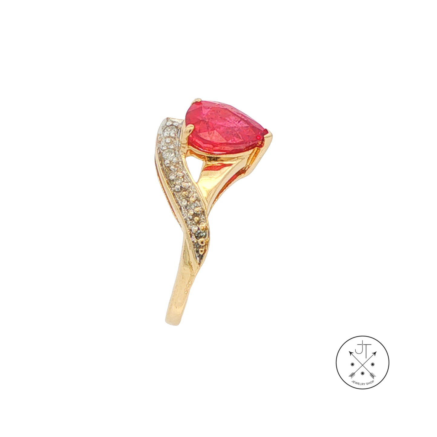 14k Yellow Gold Ring with Natural Ruby and Diamonds Size 7 Nearly New July Birthstone