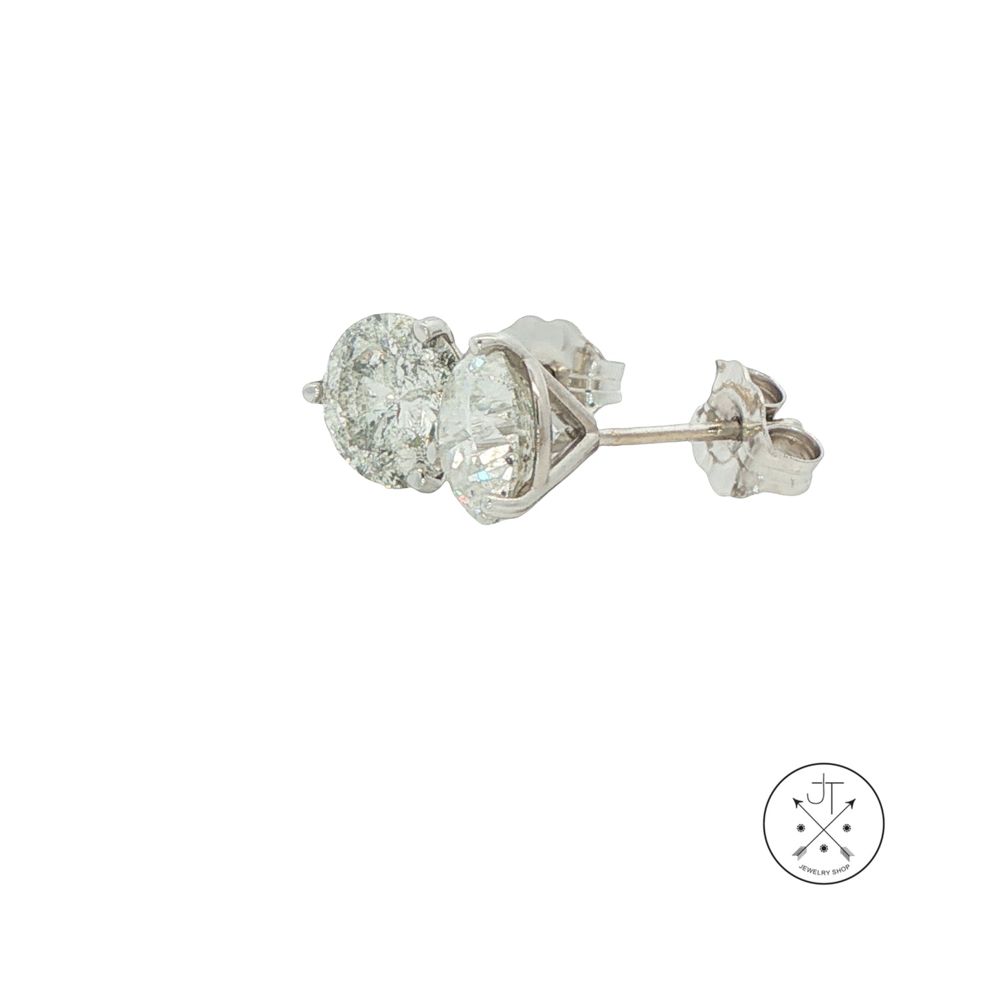 New 14k White Gold Stud Earrings with 2.56 ctw Natural Diamonds Martini Setting
