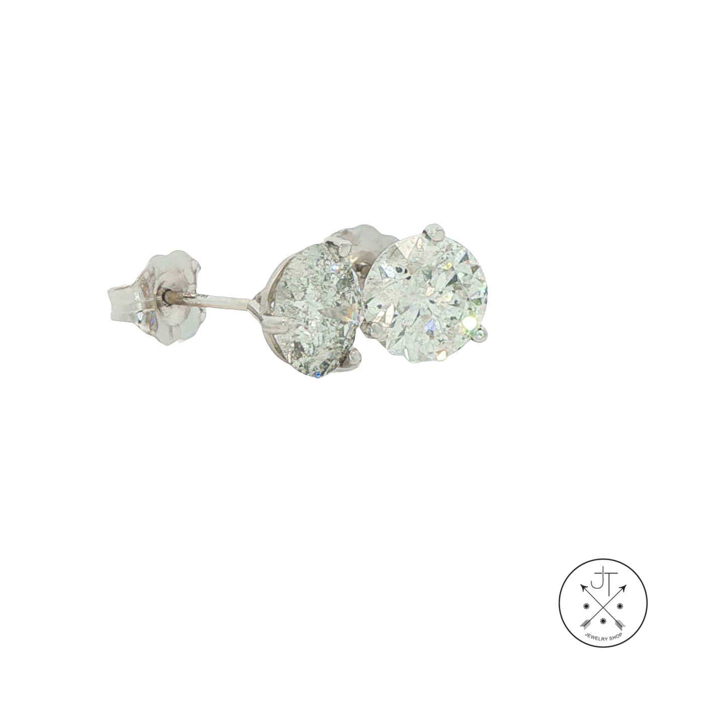 New 14k White Gold Stud Earrings with 2.56 ctw Natural Diamonds Martini Setting