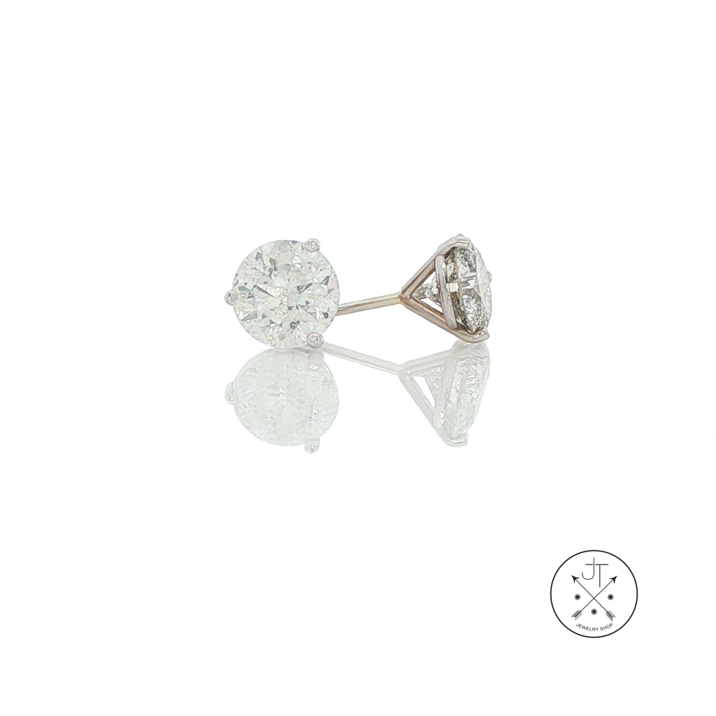 New 14k White Gold Stud Earrings with 2.56 ctw Natural Diamonds Martini Setting