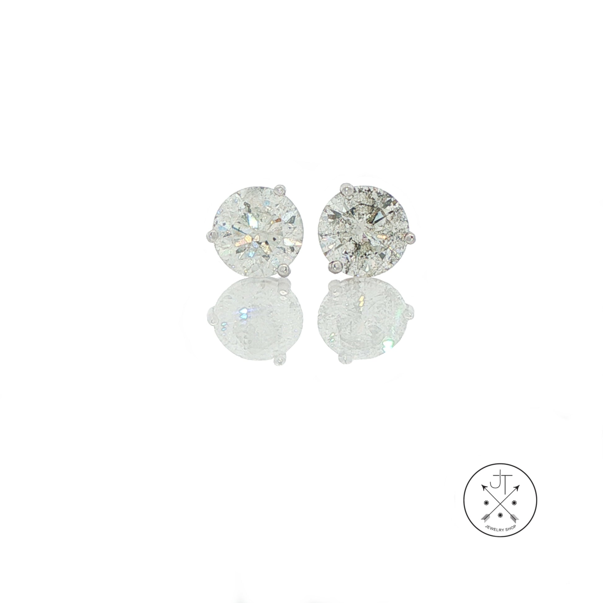 New 14k White Gold Stud Earrings with 2.56 ctw Natural Diamonds Martini Setting