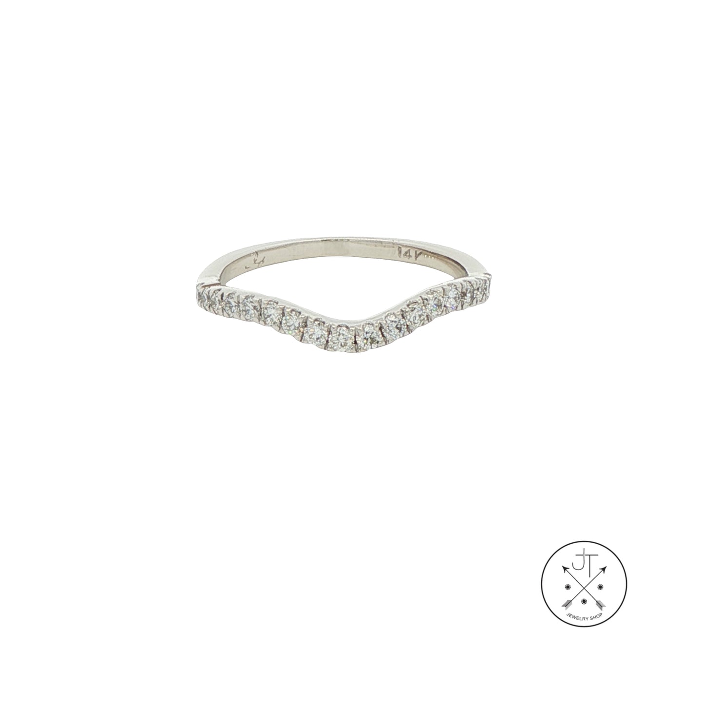 Vintage 14k White Gold 2 mm Curved Band with 1/5 ctw Natural Diamonds Size 5.5 Thin Stack