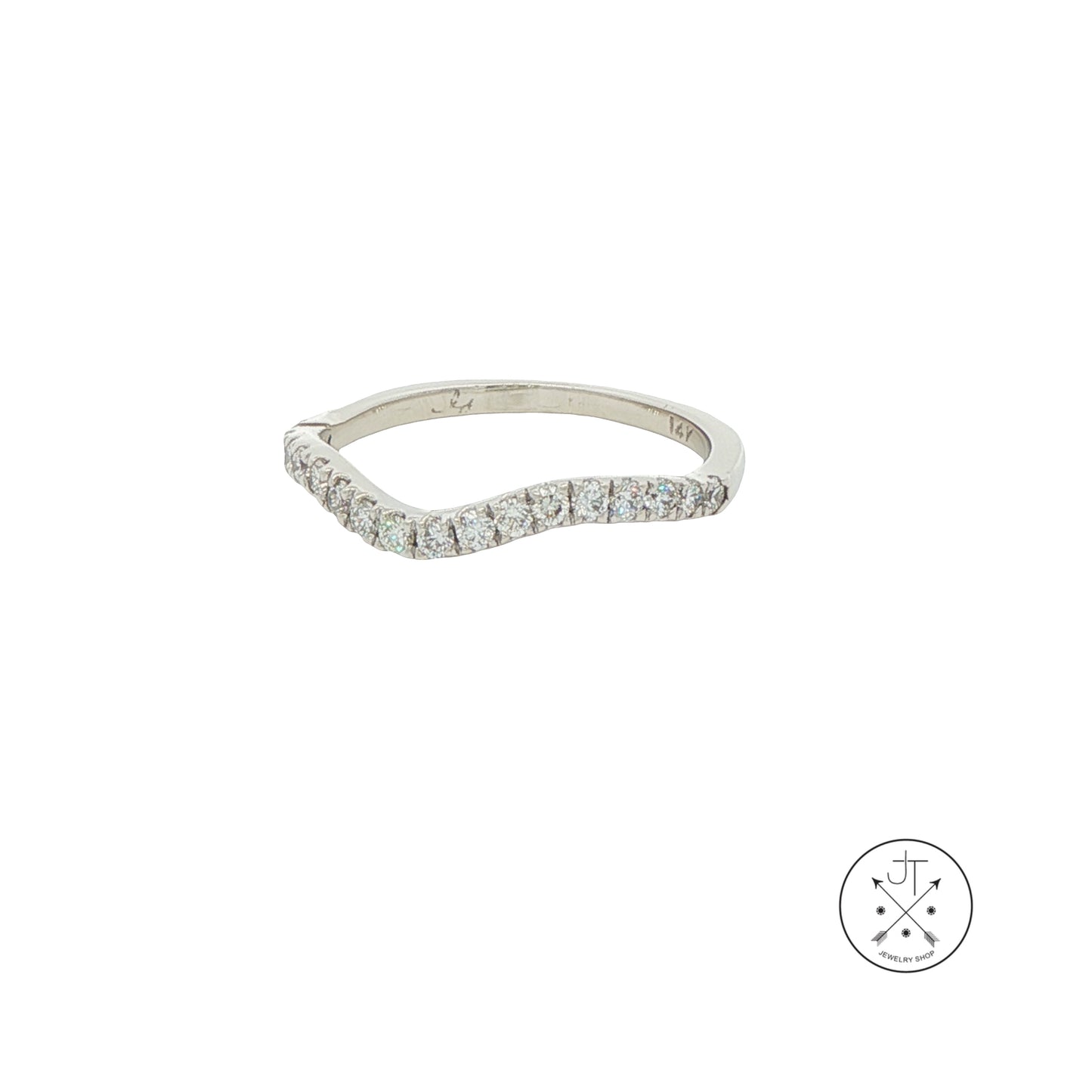 Vintage 14k White Gold 2 mm Curved Band with 1/5 ctw Natural Diamonds Size 5.5 Thin Stack